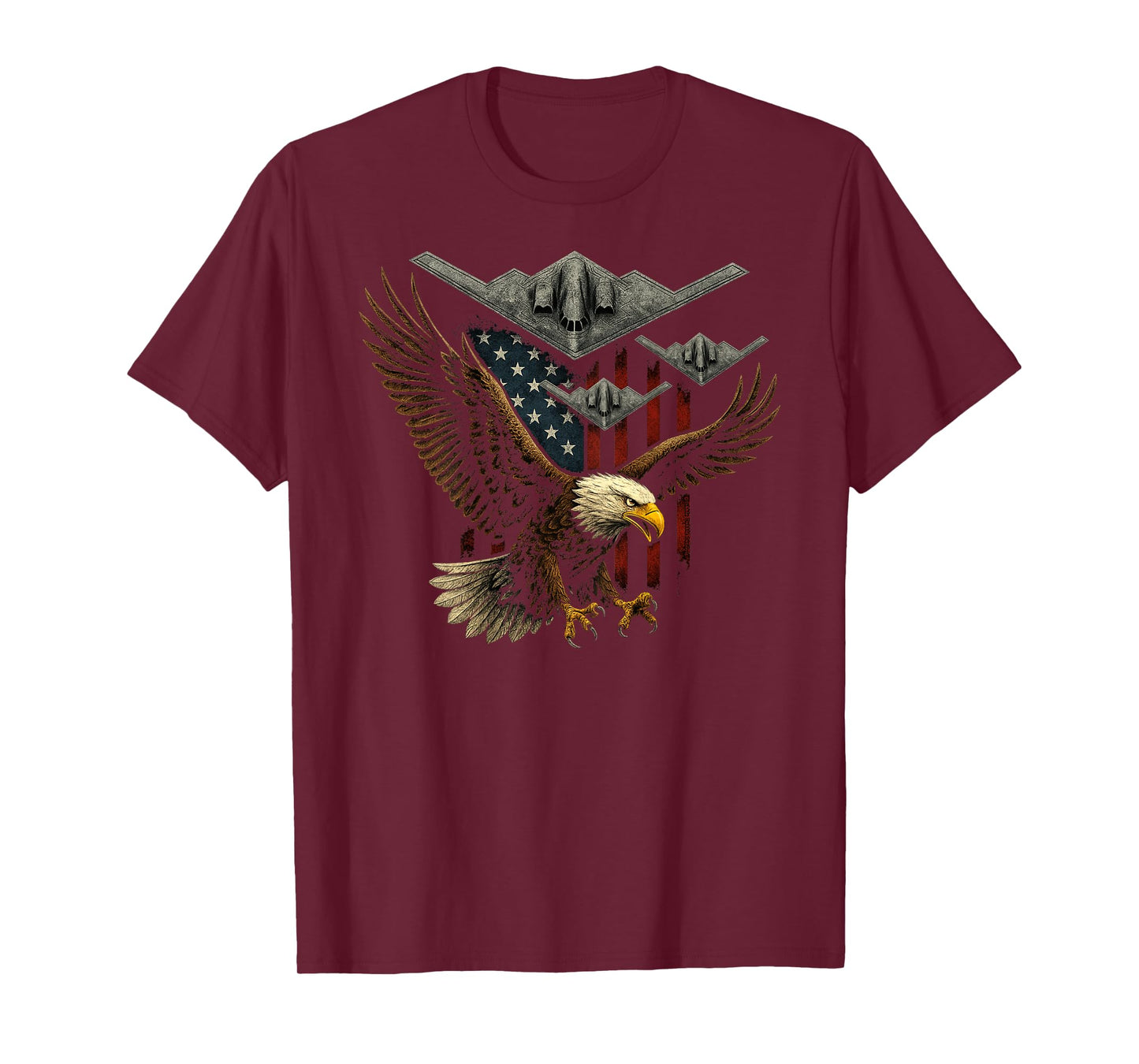 On Back Patriotic Eagle B2 Bombers American Flag 4th of July T-Shirt