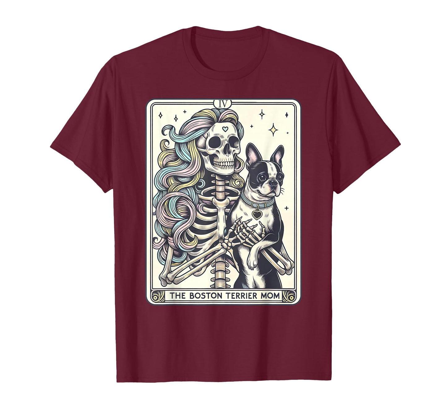 Retro Boston Terrier Mom Tarot Card Funny Skeleton Dog Mama T-Shirt