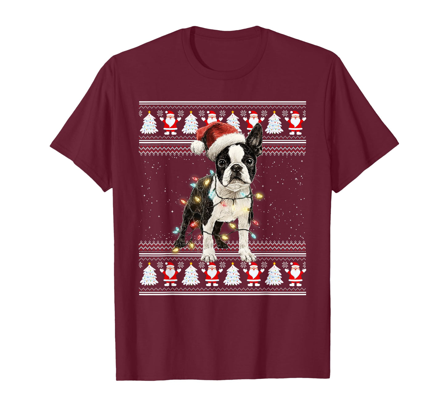 Boston Terrier Ugly Christmas Sweaters Funny Dog Lights Xmas T-Shirt