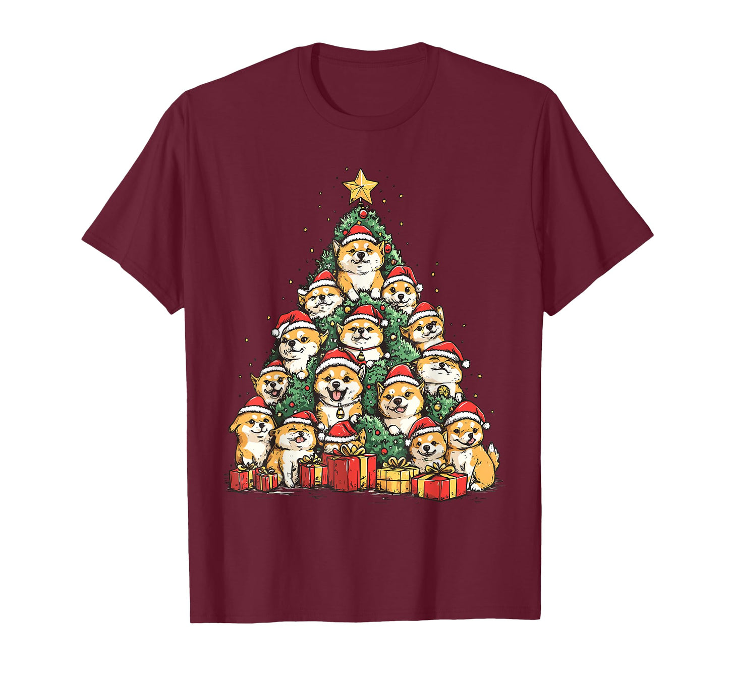 Shiba Inu Santa Christmas Tree Funny Xmas Dog Lover Pajama T-Shirt