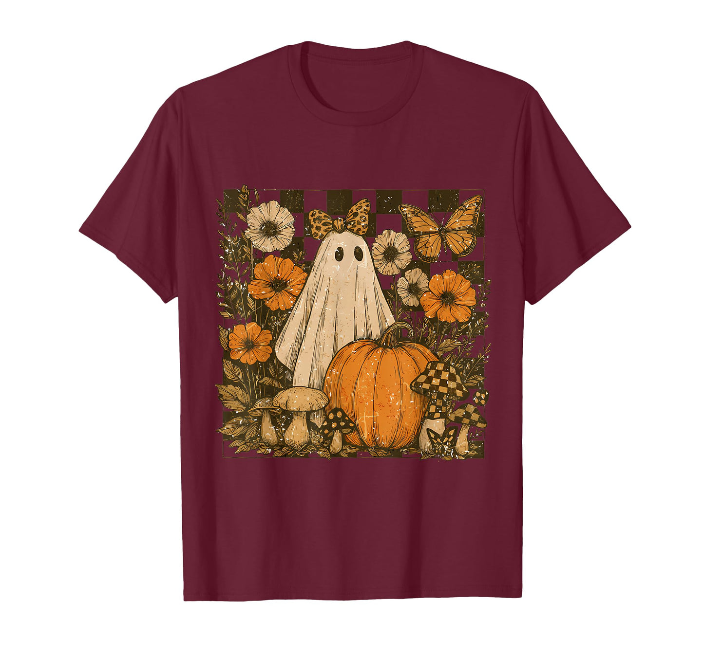 Vintage Halloween Ghost And Pumpkin Floral Women T-Shirt