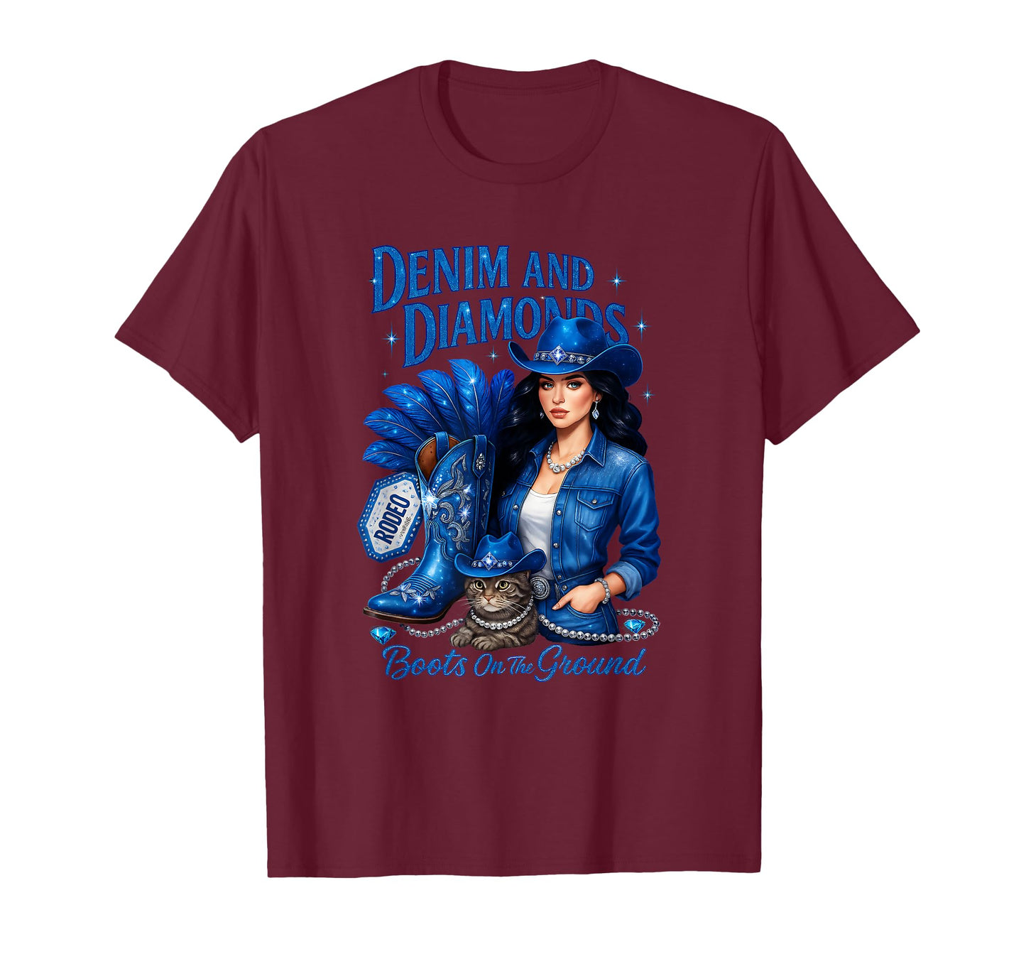 Denim and Diamonds Cowgirls Western Boots On The Ground T-Shirt