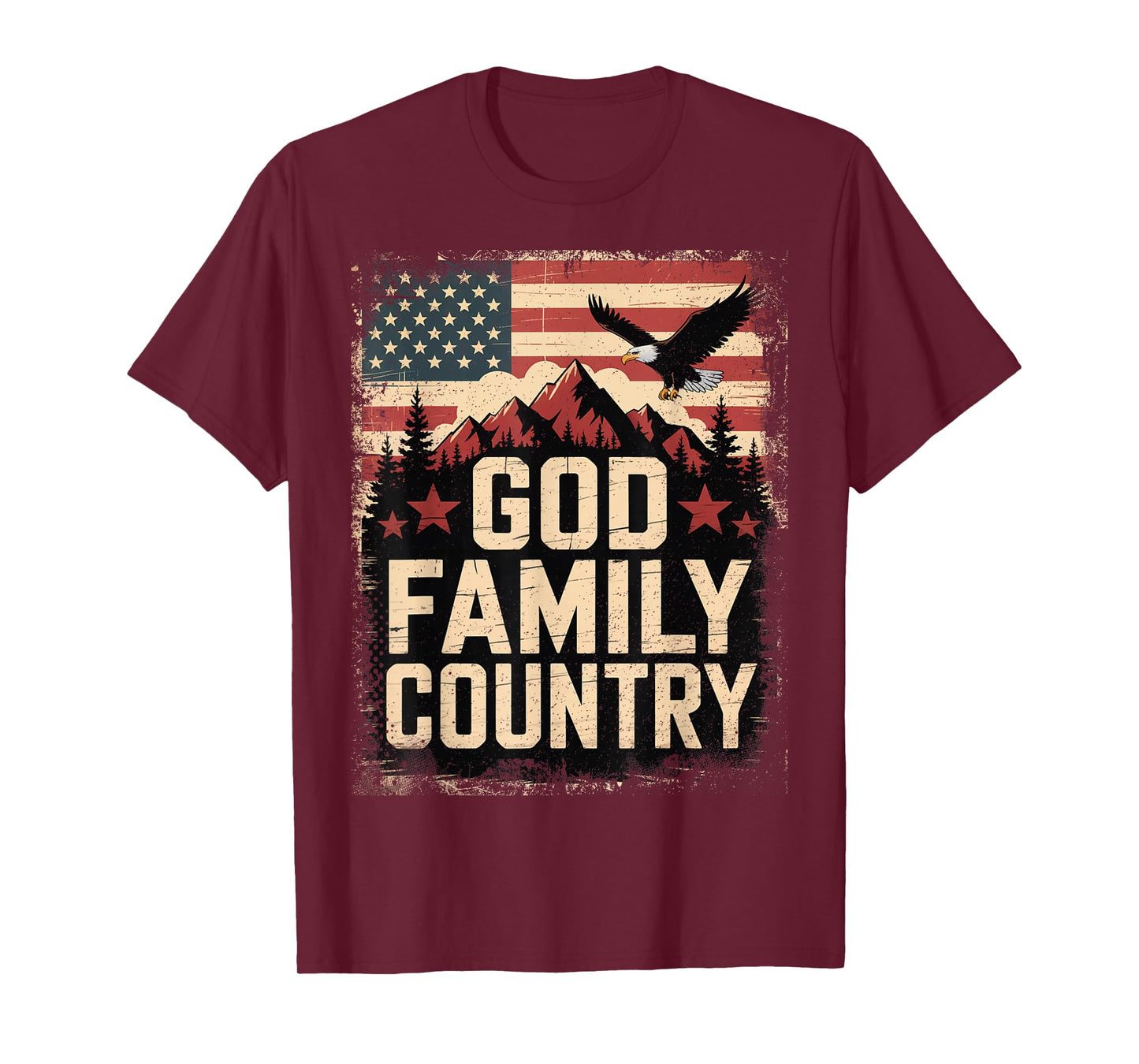 God Family Country with American Flag, Mountains and Eagle T-Shirt
