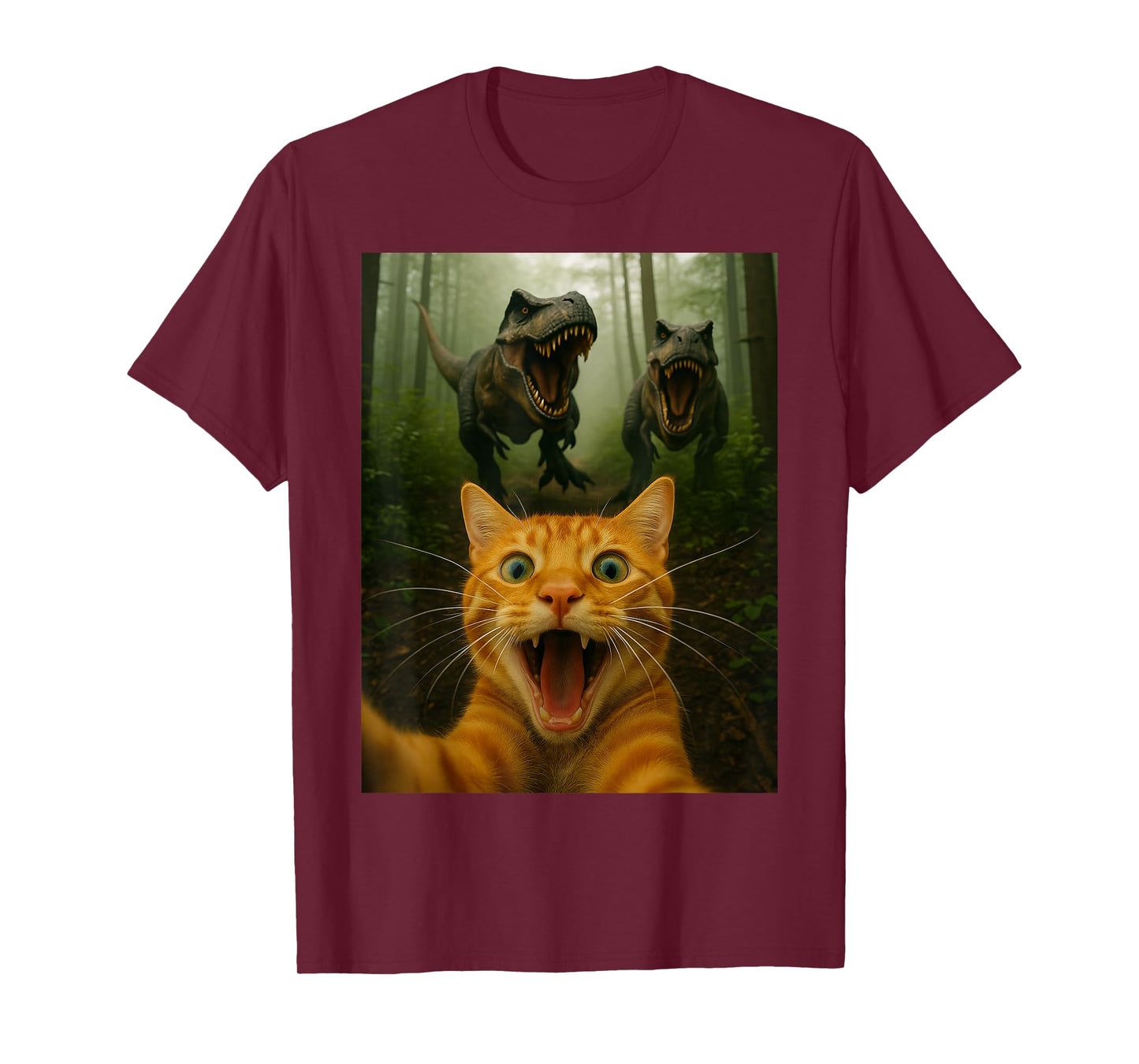 Funny Cat Selfie With T-Rex Dinosaur Cat Gift Kids Men Women T-Shirt