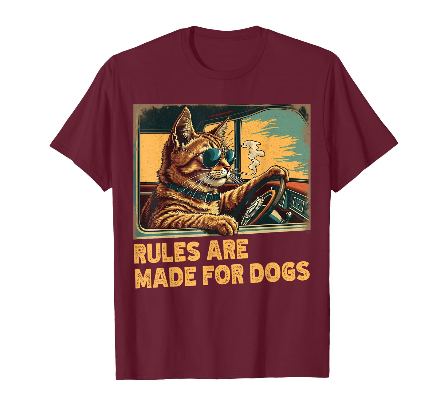 Sarcastic Cat Driving a Car Rules Are Made For Dogs Funny T-Shirt