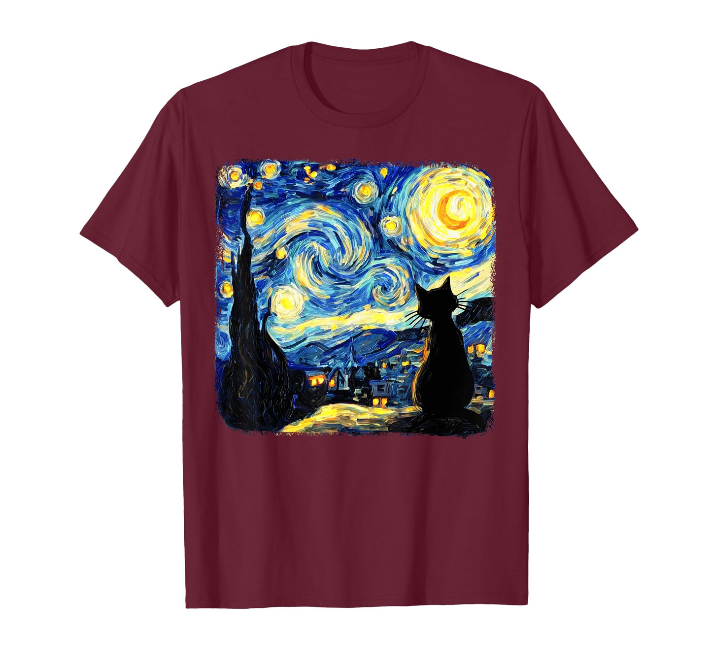 Cat Starry Night Van Gogh Cat Lover Cat Mom Dad Men Women T-Shirt