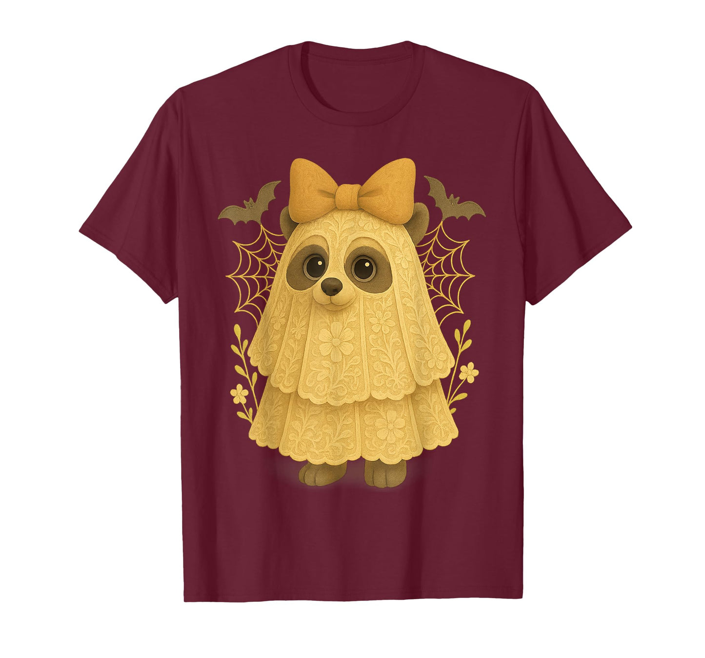 HUGvyn Halloween: Lace Ghost Raccoon Feral Cute Ghost Floral T-Shirt