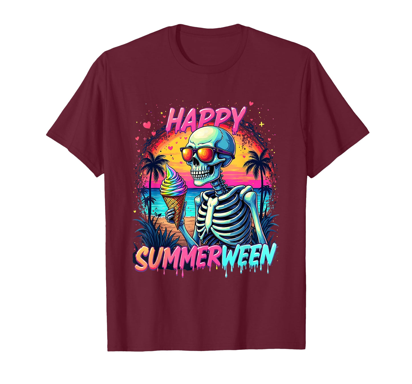 Summer Watermelon Jack-o-lantern Happy Summerween Skeleton T-Shirt