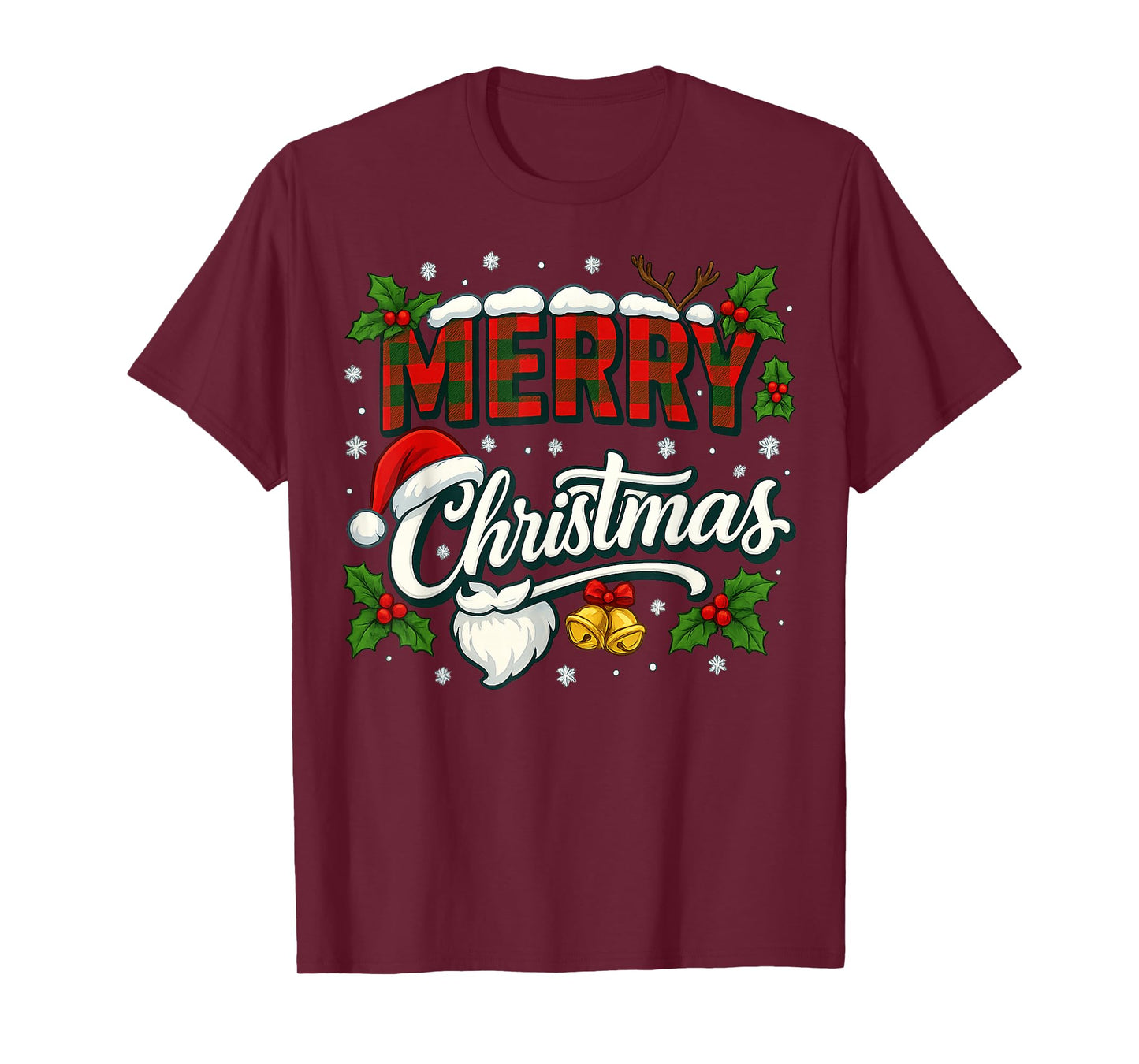 Merry Christmas Buffalo Plaid Red Santa Hat Xmas Pajamas T-Shirt