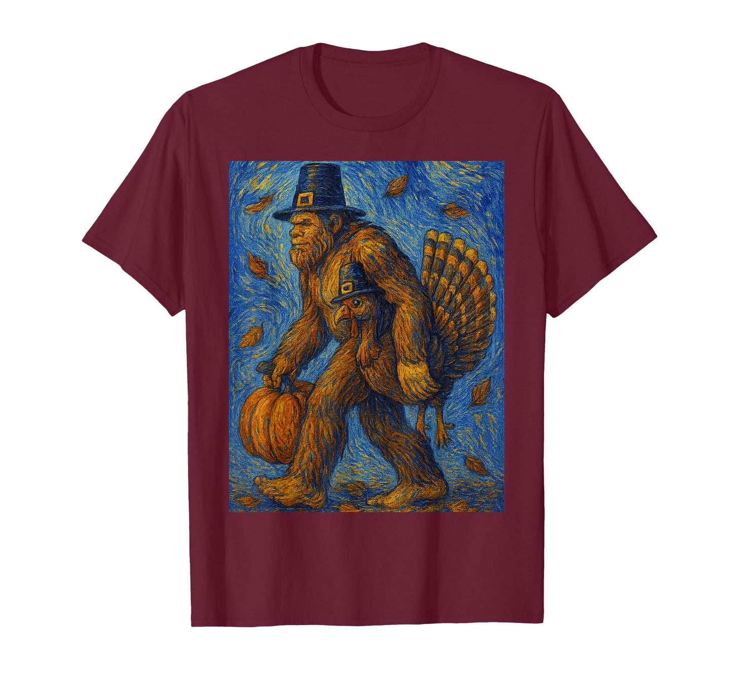 Big Foot Starry Night Funny Van Gogh Painting Thanksgiving T-Shirt