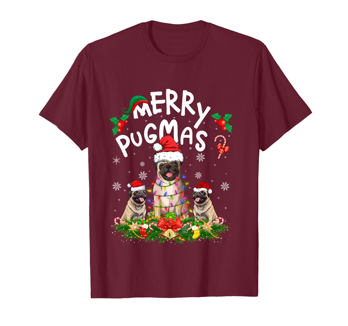 Merry Pugmas Xmas Lighting Santa Pug Dog Christmas Long Sleeve T-Shirt