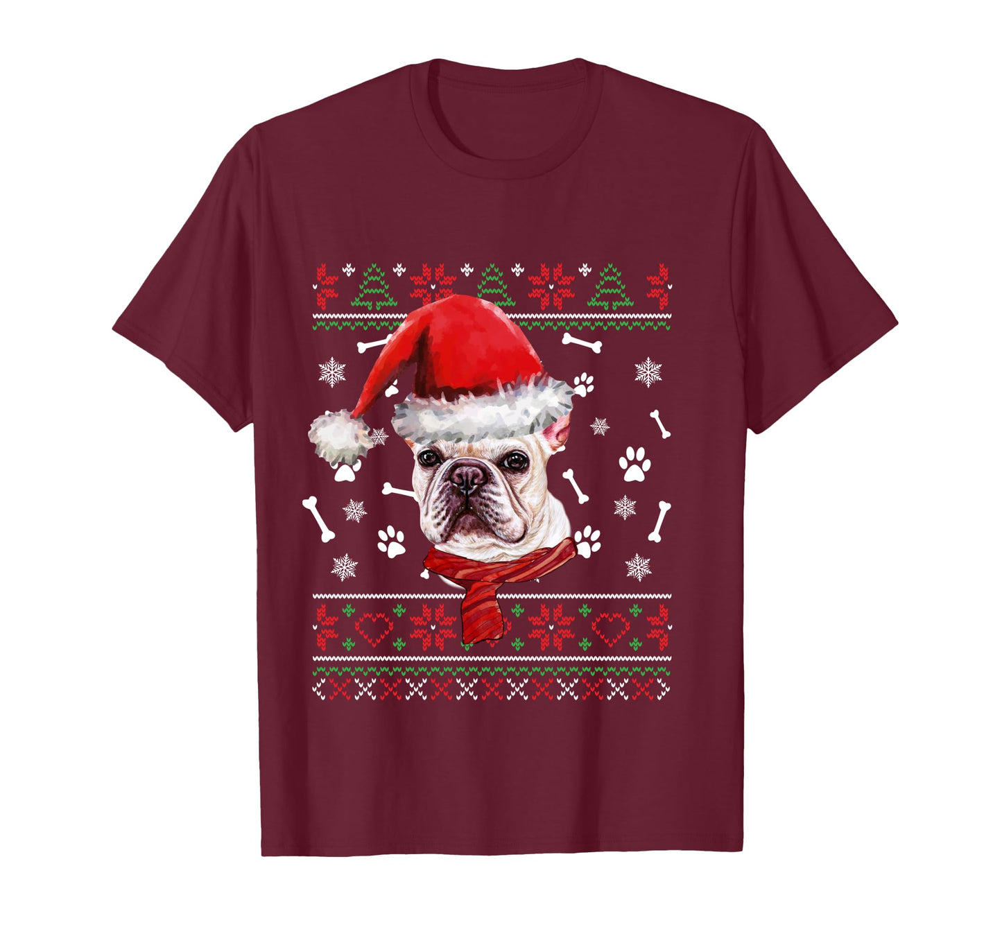 Ugly Sweater Christmas Frenchie Dog Santa Hat Pajama Xmas Long Sleeve T-Shirt