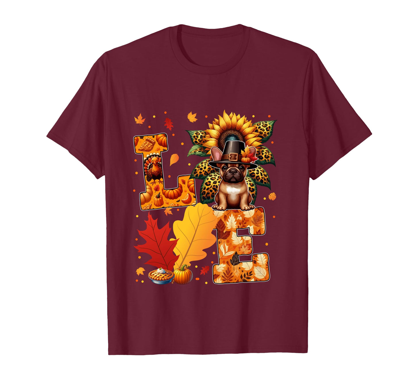LOVE Thanksgiving French Bulldog Costume Fall Leaves Long Sleeve T-Shirt
