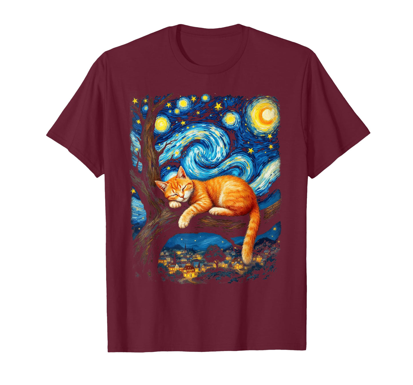 Van Gogh Starry Night Cat Moonlit Scene Cat Lovers T-Shirt