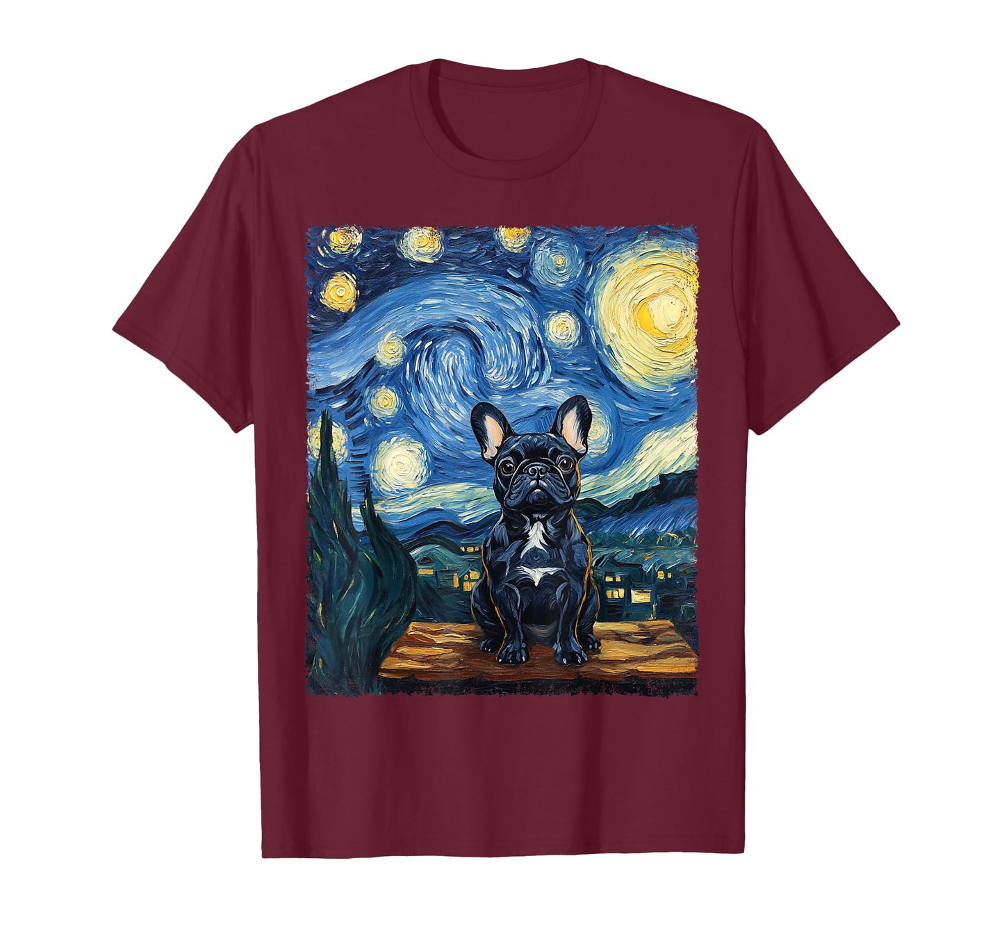 Modern Art Painting Van Gogh Starry Night French Bulldog T-Shirt
