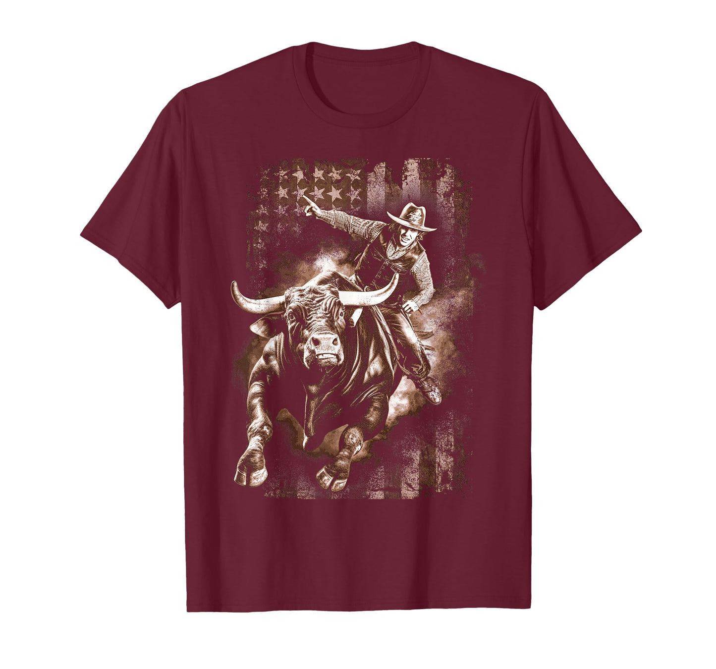 Vintage American Flag Bucking Bull Riding Patriotism Rodeo T-Shirt
