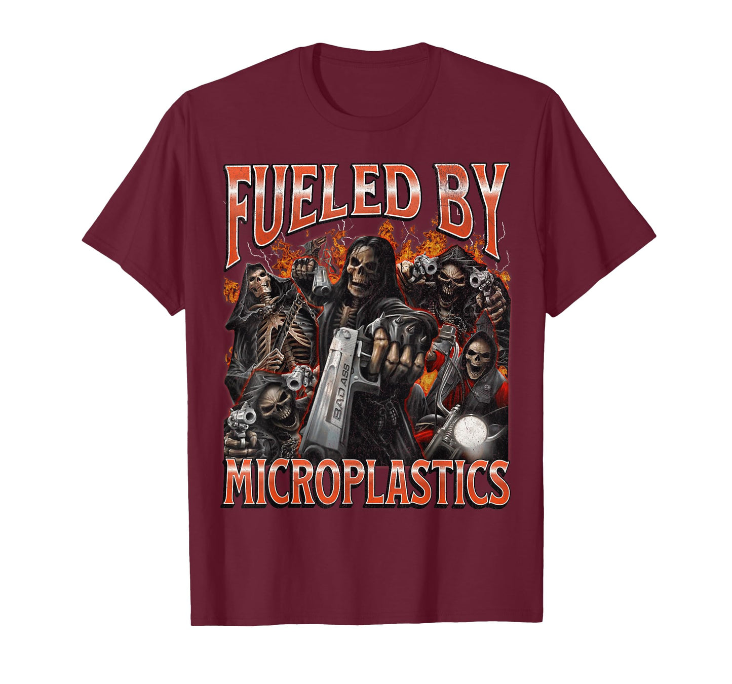 Fueled By Microplastics Funny Hard Skeleton Meme Bootleg T-Shirt