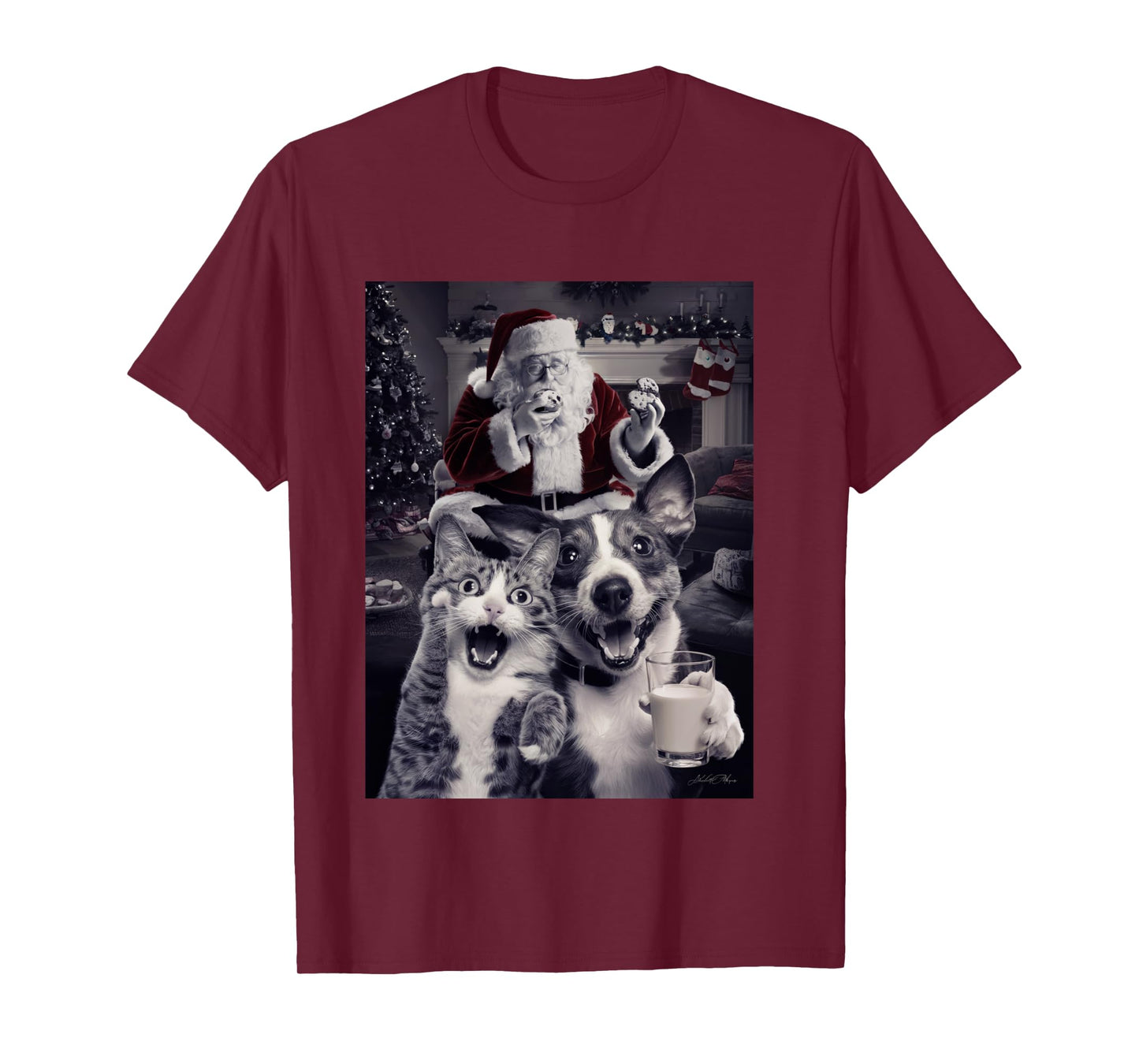 Funny Dog and Cat Selfie With Santa Christmas Long Sleeve T-Shirt