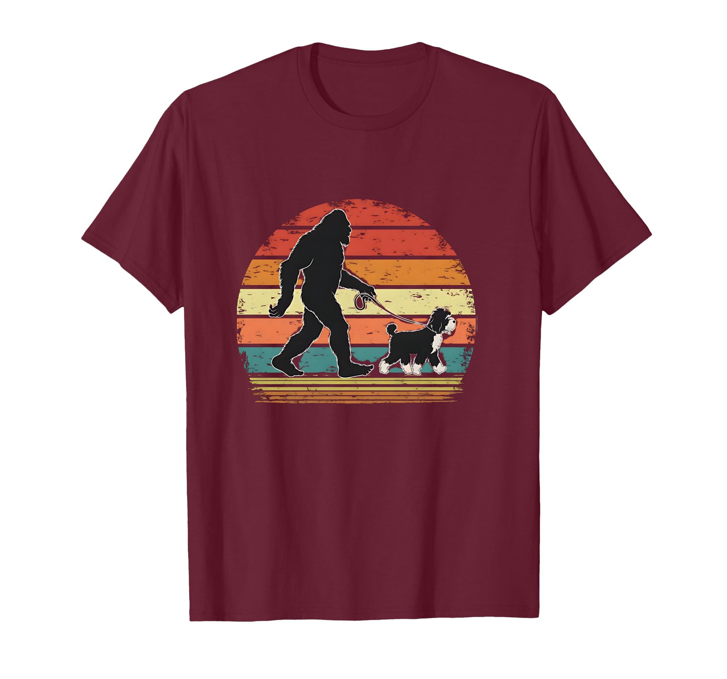 Bigfoot Walking a Dog Funny Bernedoodle Dog Dad Long Sleeve T-Shirt