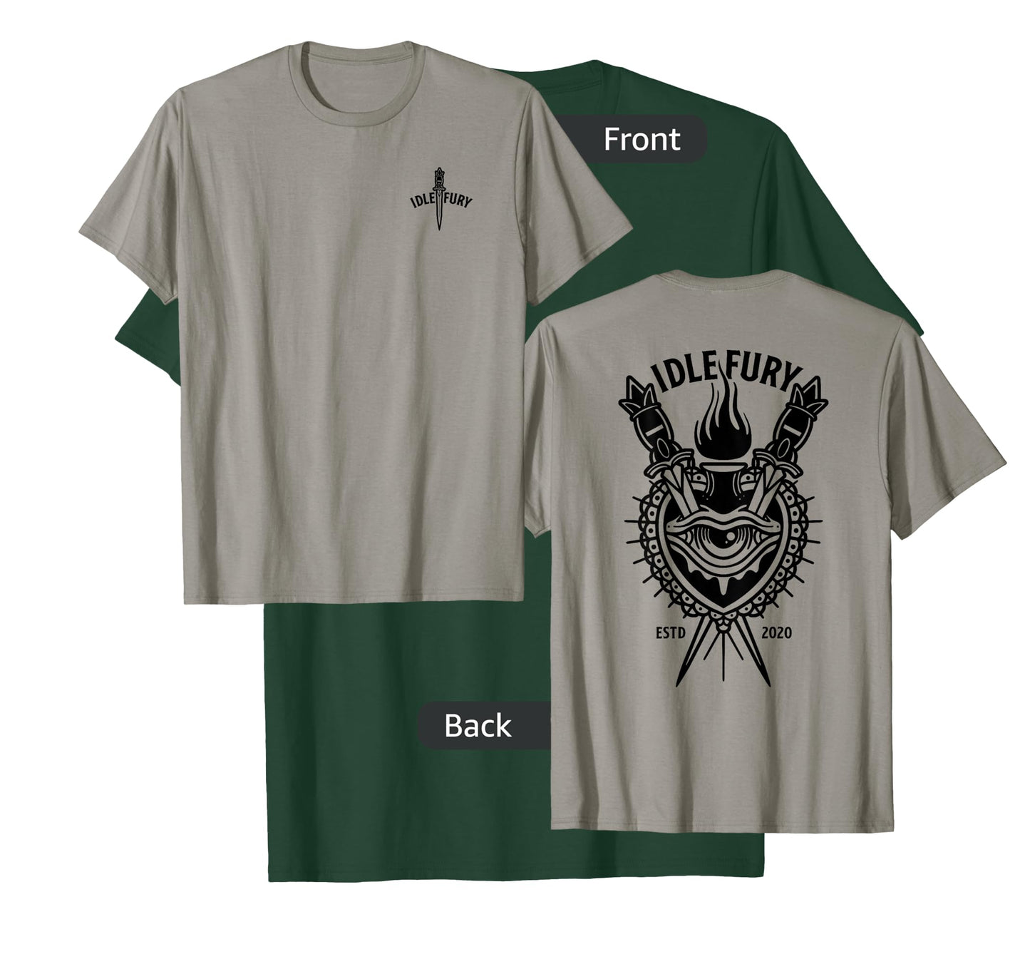 VIEW BACK PRINT Idle Fury Sacred Heart Swords Daggers Tattoo T-Shirt