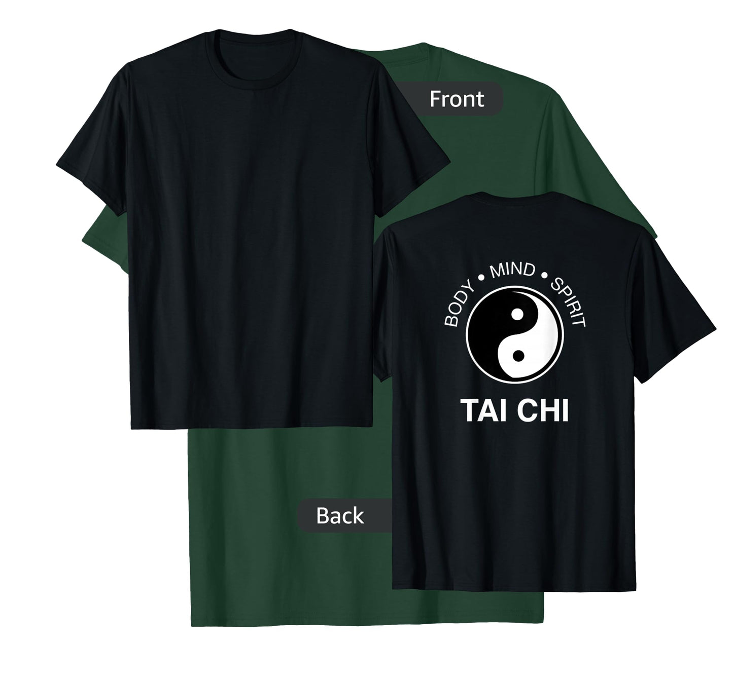 Tai Chi Tshirt Back Print - Body Mind Spirit Yin Yang Tee T-Shirt
