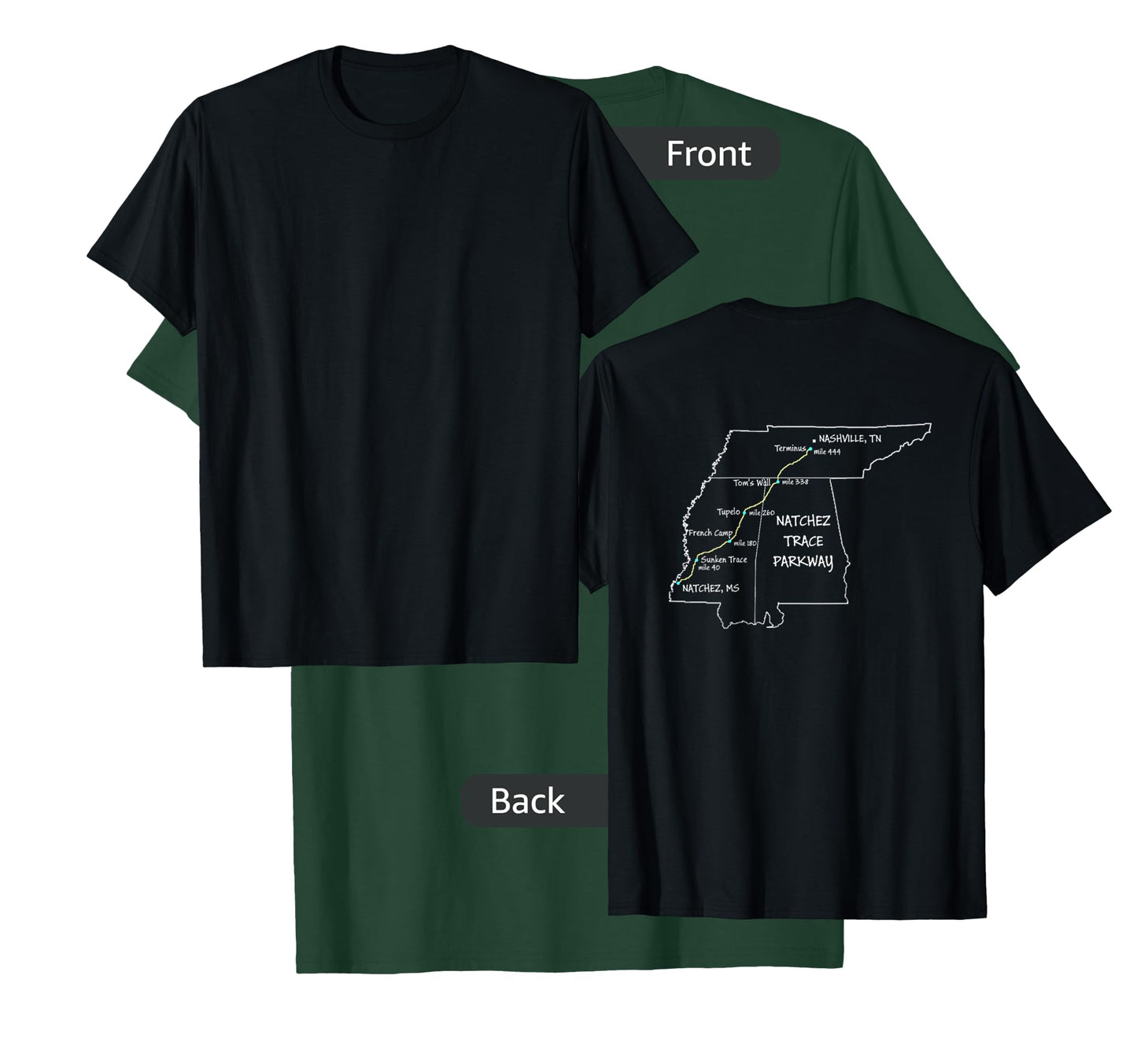 Route Map of the Natchez Trace Parkway National Scenic Trail T-Shirt