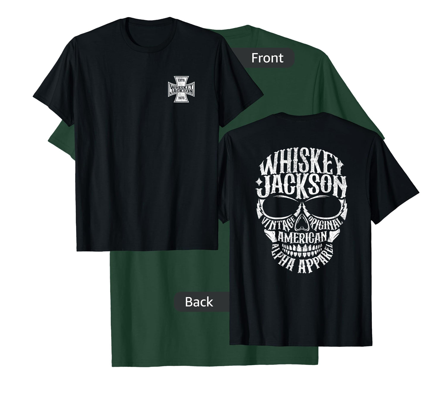 Whiskey Jackson Vintage Maltese Cross Front Skull Back Print T-Shirt