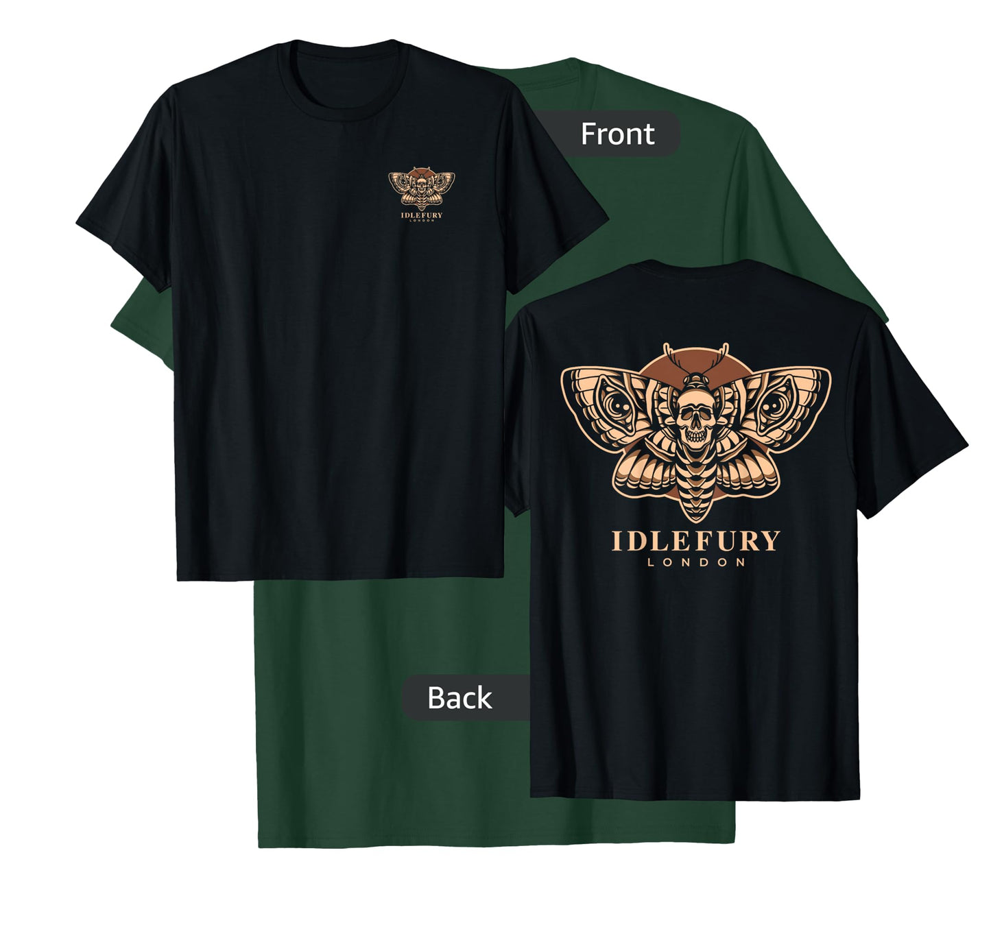 VIEW BACK PRINT Idle Fury Death Moth Skull Moth Butterfly T-Shirt