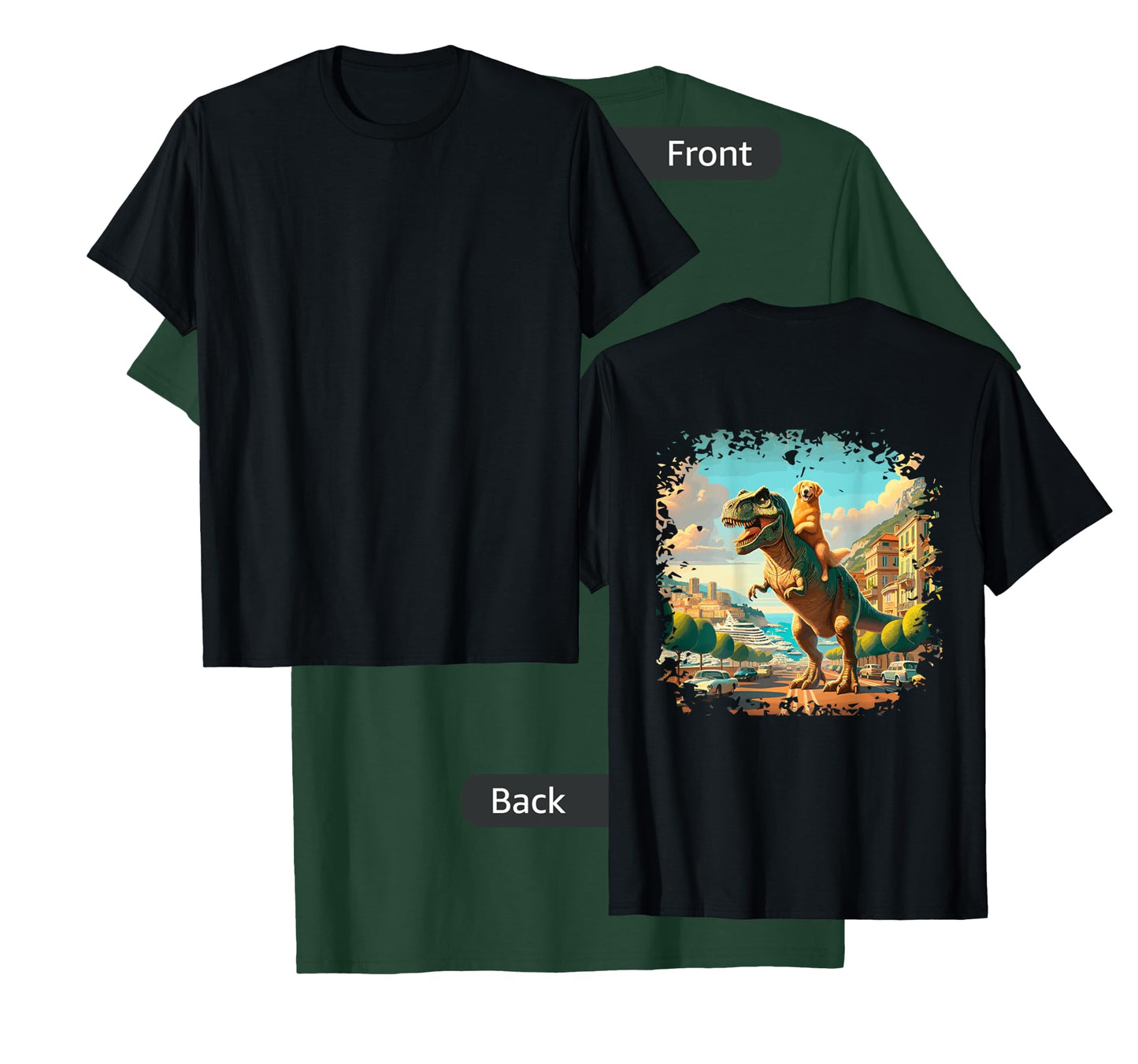 Funny Golden Retriever Riding a T-Rex Cool Dino Dog Design T-Shirt for Men Women Kids