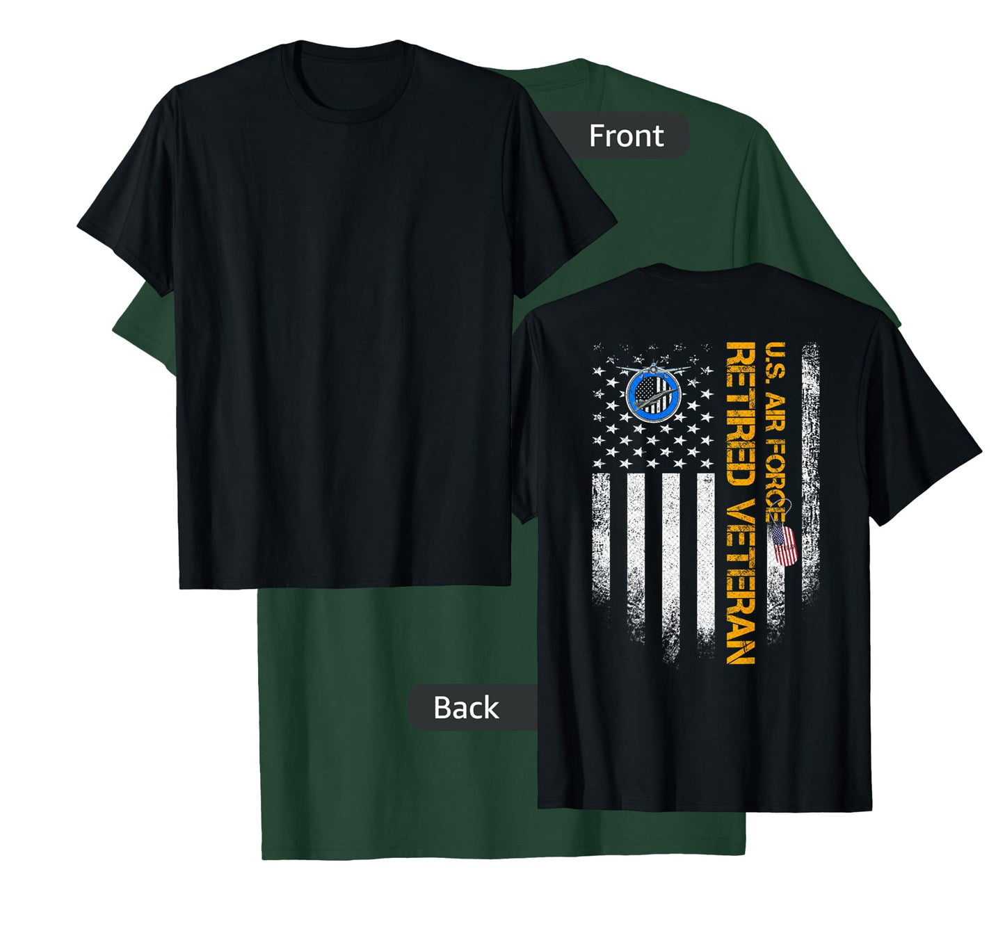 Vintage USA American Flag Proud Retired US Air Force Veteran T-Shirt