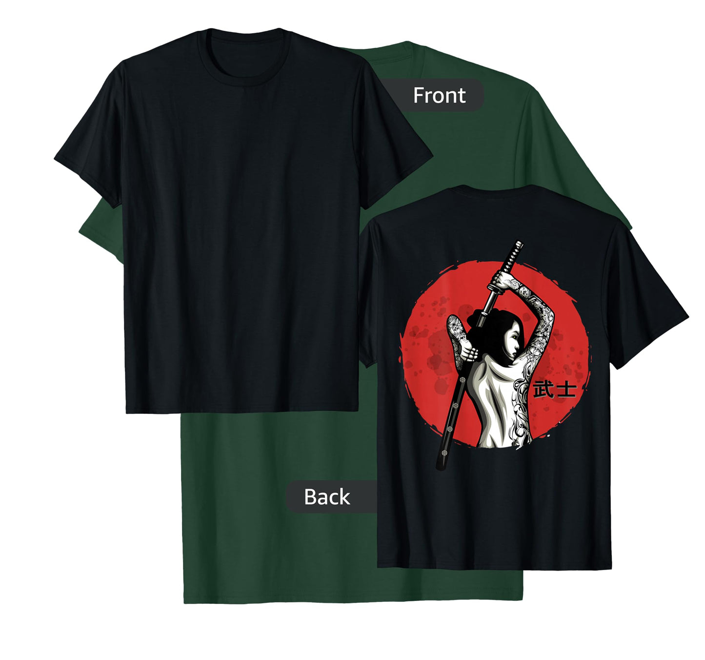 Japanese Warrior - Sexy Samurai - Female Samurai (on back) T-Shirt