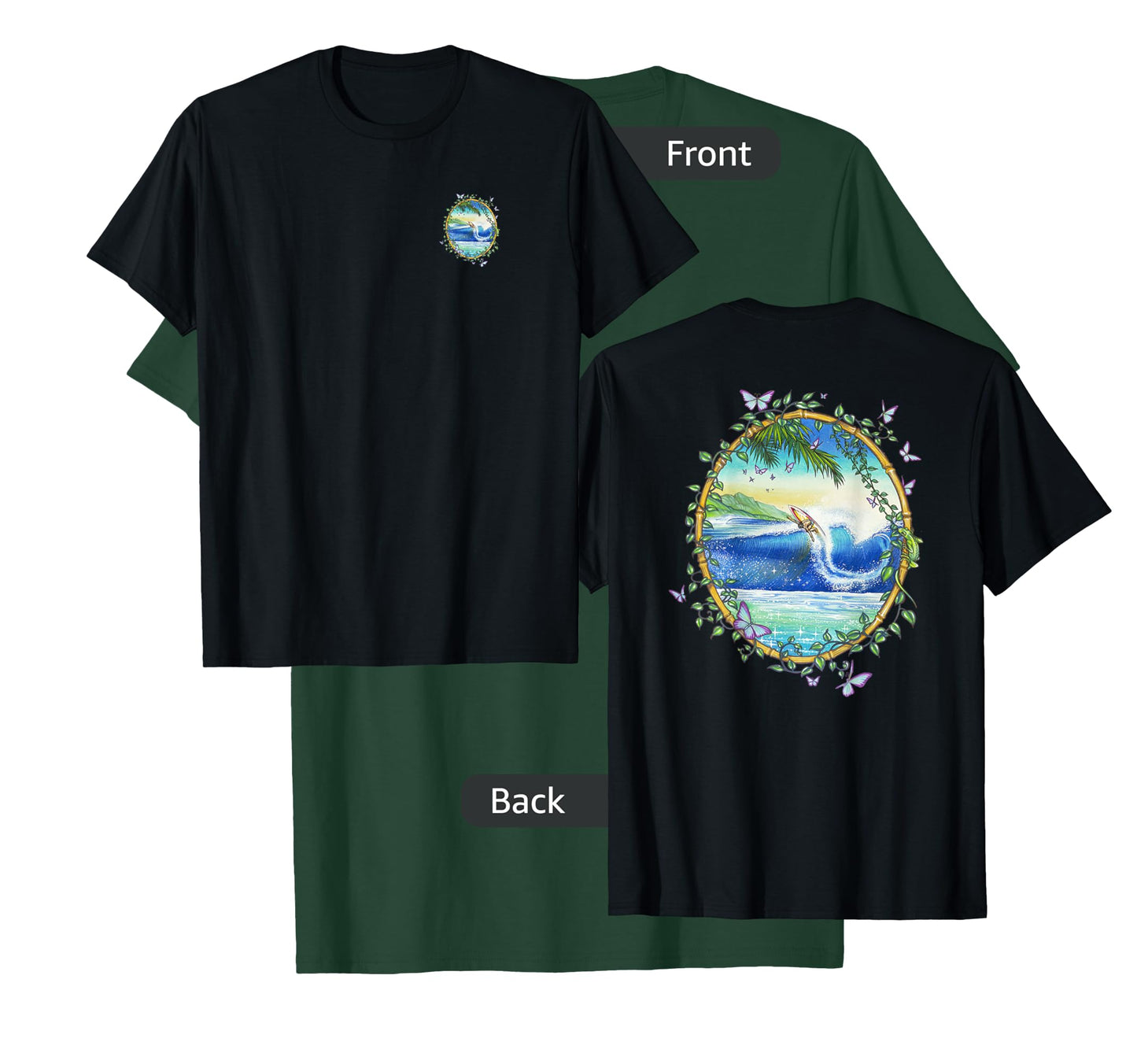 Surfing Front & Back Print Vintage Retro 70's Surf Art T-Shirt