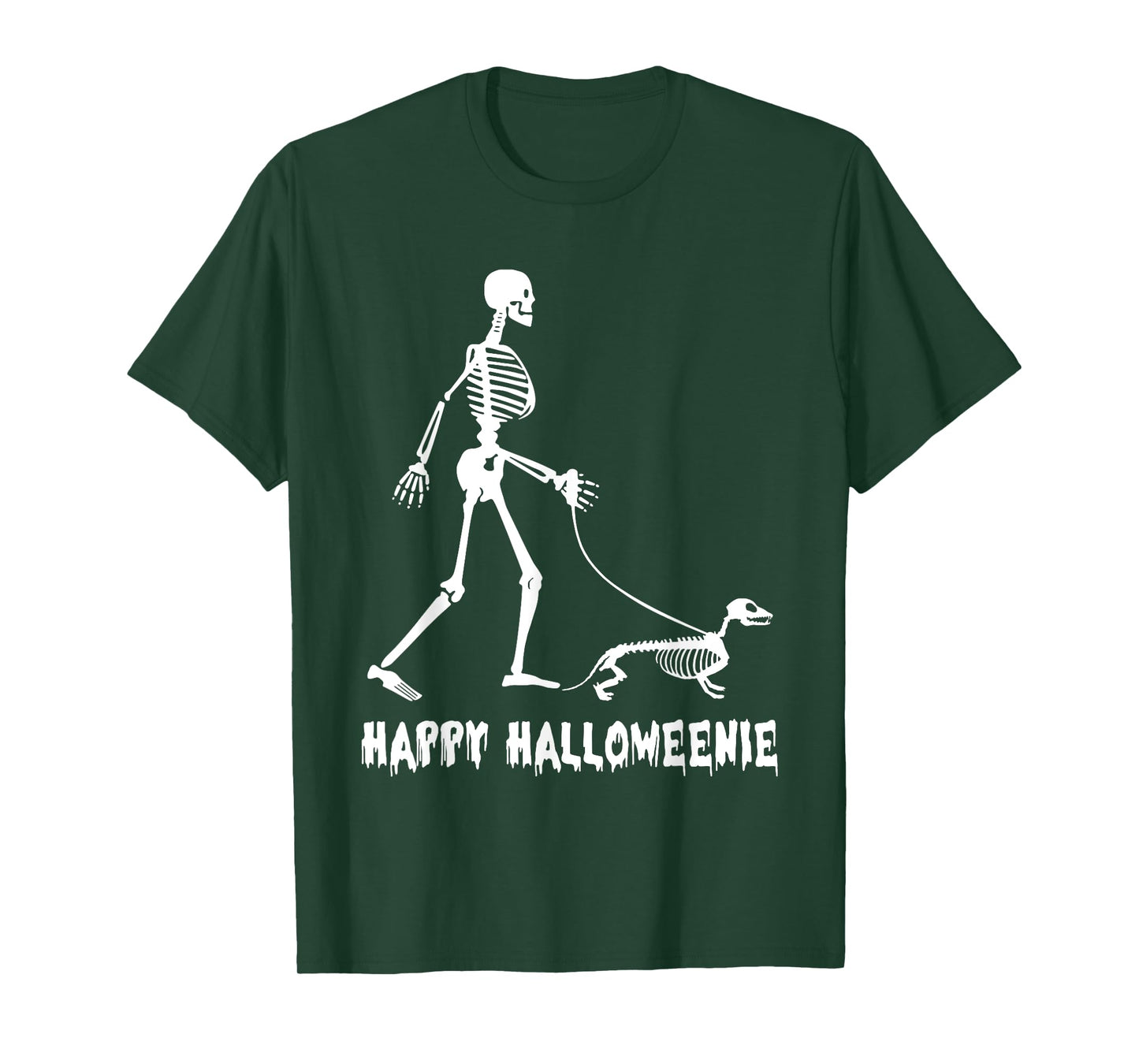 Happy Halloweenie Skeleton Walking Dachshund Dog Halloween T-Shirt for Men Women Kids
