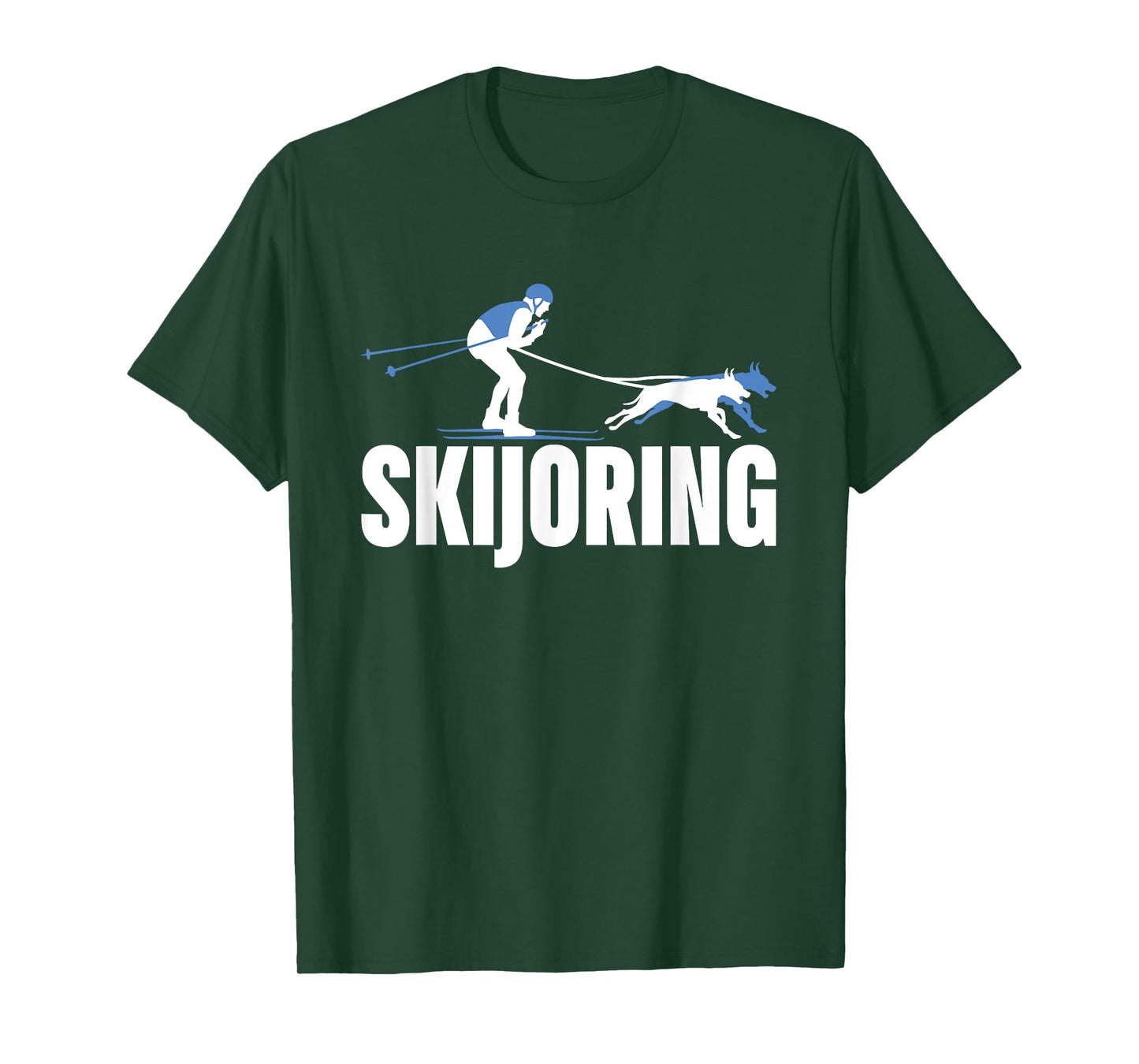Skijoring Funny Dog Pulling Ski Driving Skiing Lovers Outfit Men Women Kids T-Shirt