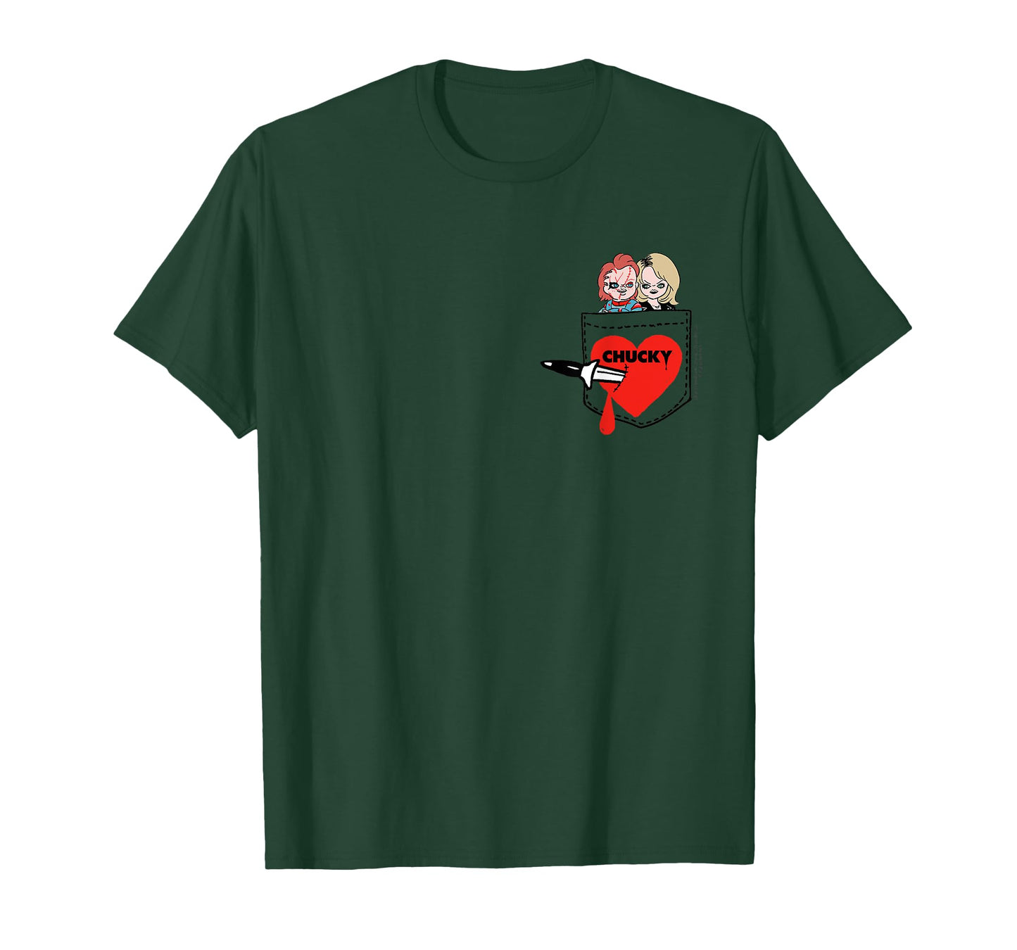 Chucky And Tiffany Bleeding Heart Faux Pocket T-Shirt