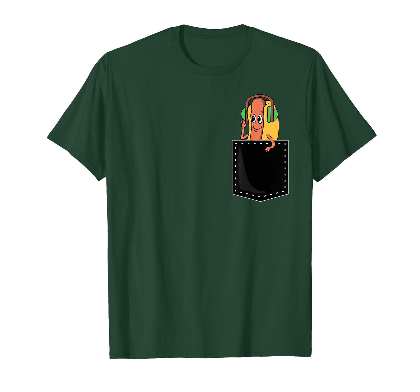 Hotdog In Pocket Wearing Headphone Funny Hot Dog Lover T-Shirt
