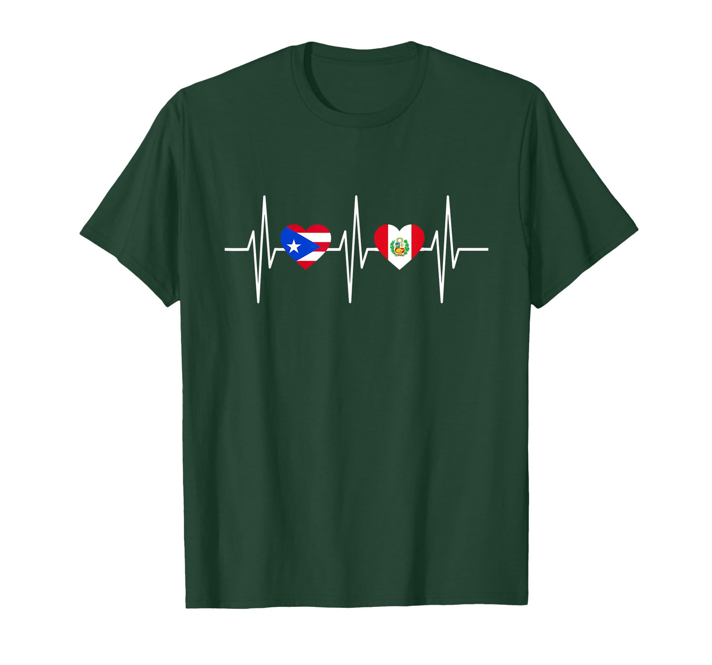 Heartbeat Puerto Rican Flag Peruvian Flag Heart T-Shirt