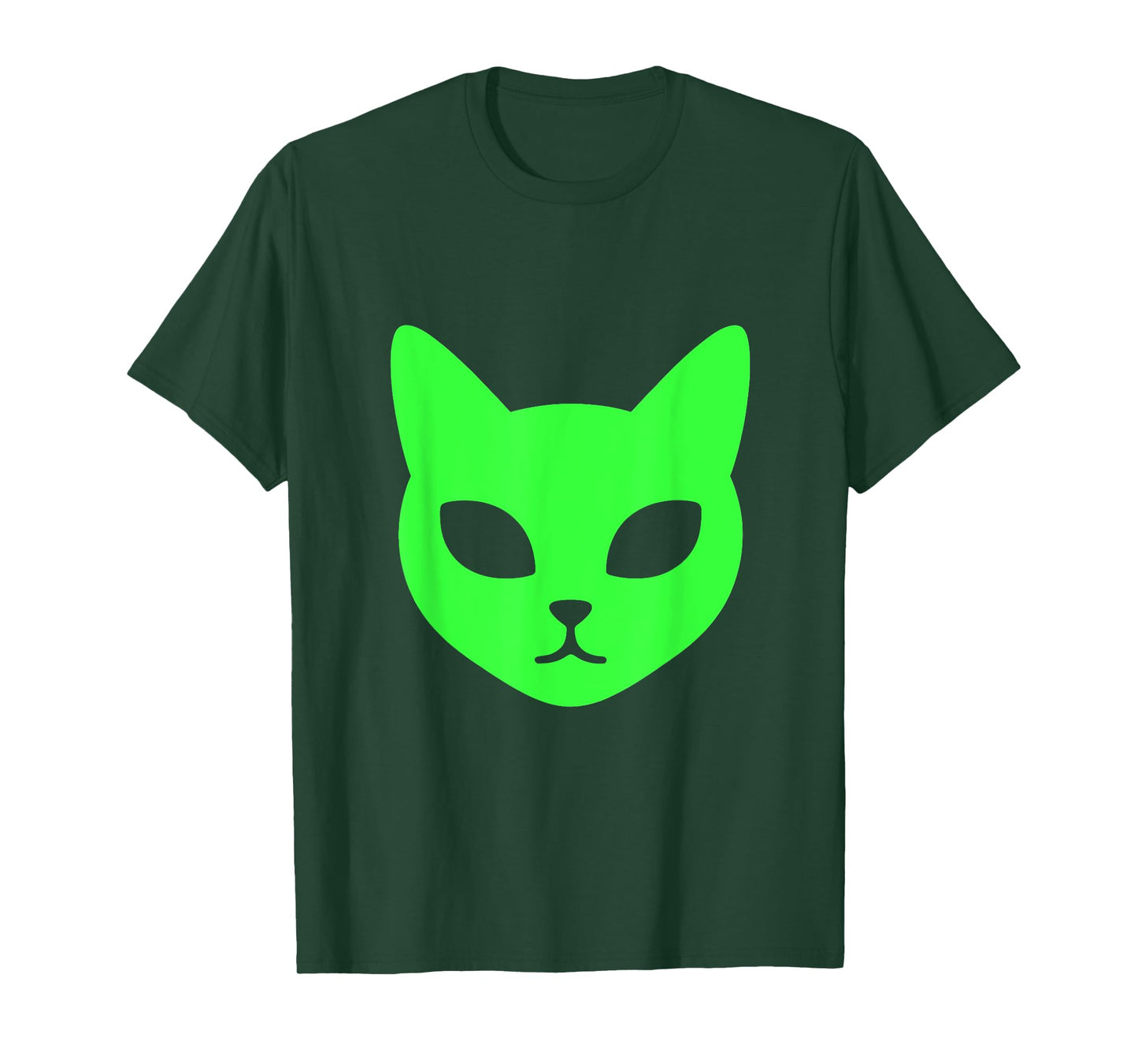 Green Alien Cat Face A Futuristic Feline Graphic T-Shirt