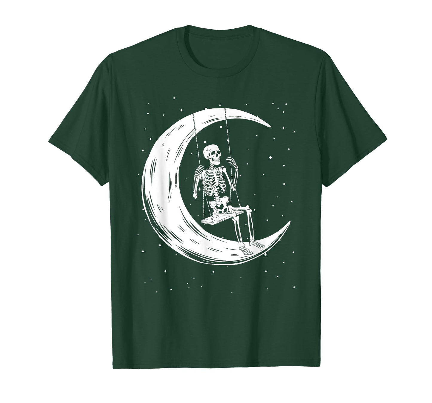 Skeleton Swinging On Crescent Moon Halloween T-Shirt