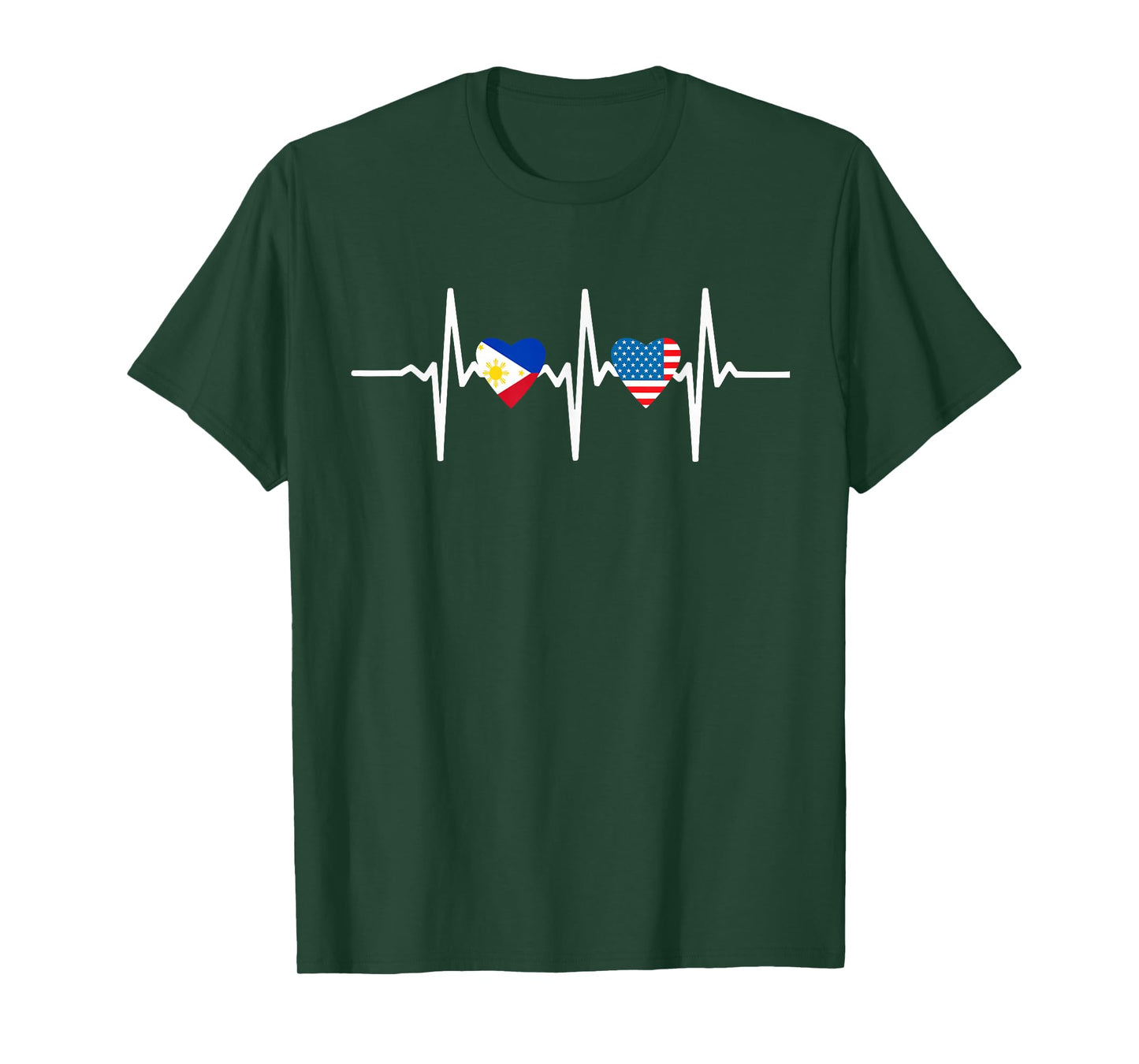 Heartbeat Half American Half Filipino Philippines Usa Flag T-Shirt