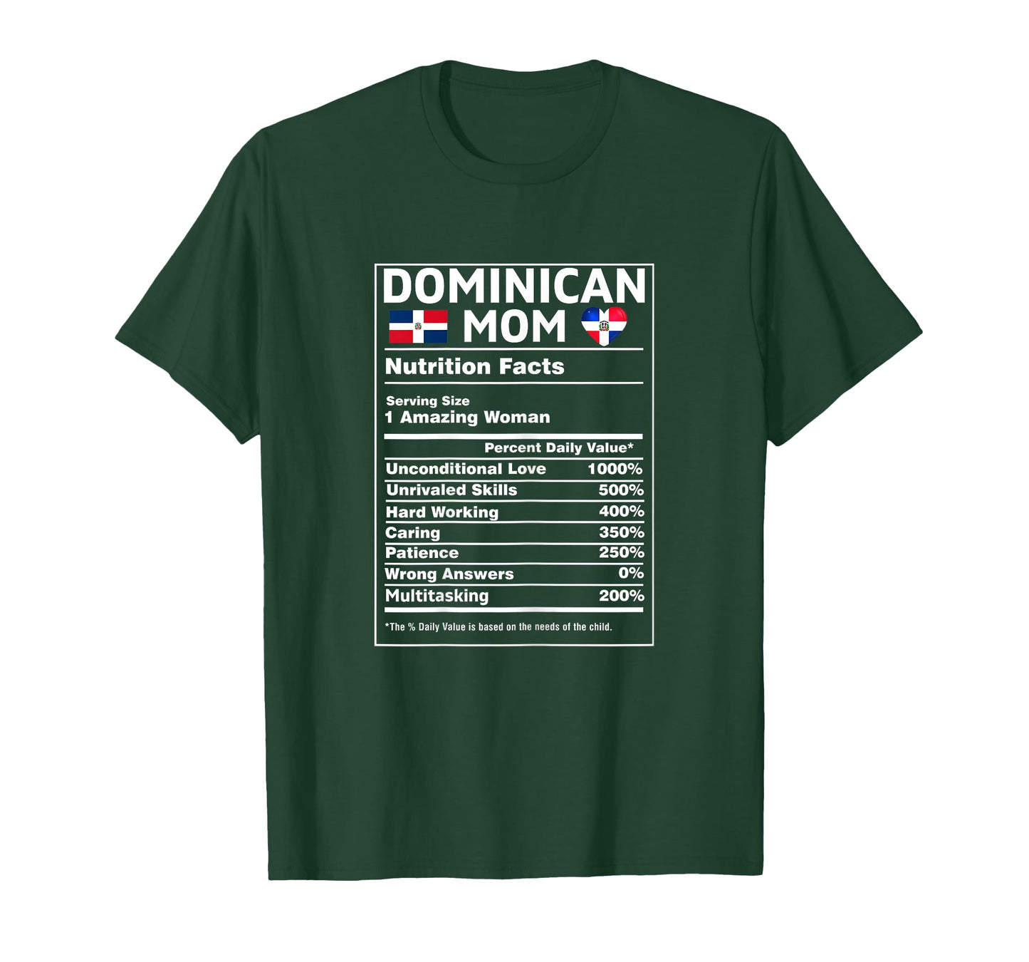 Dominican Mom For Women Nutrition Facts Dominicana Republic T-Shirt