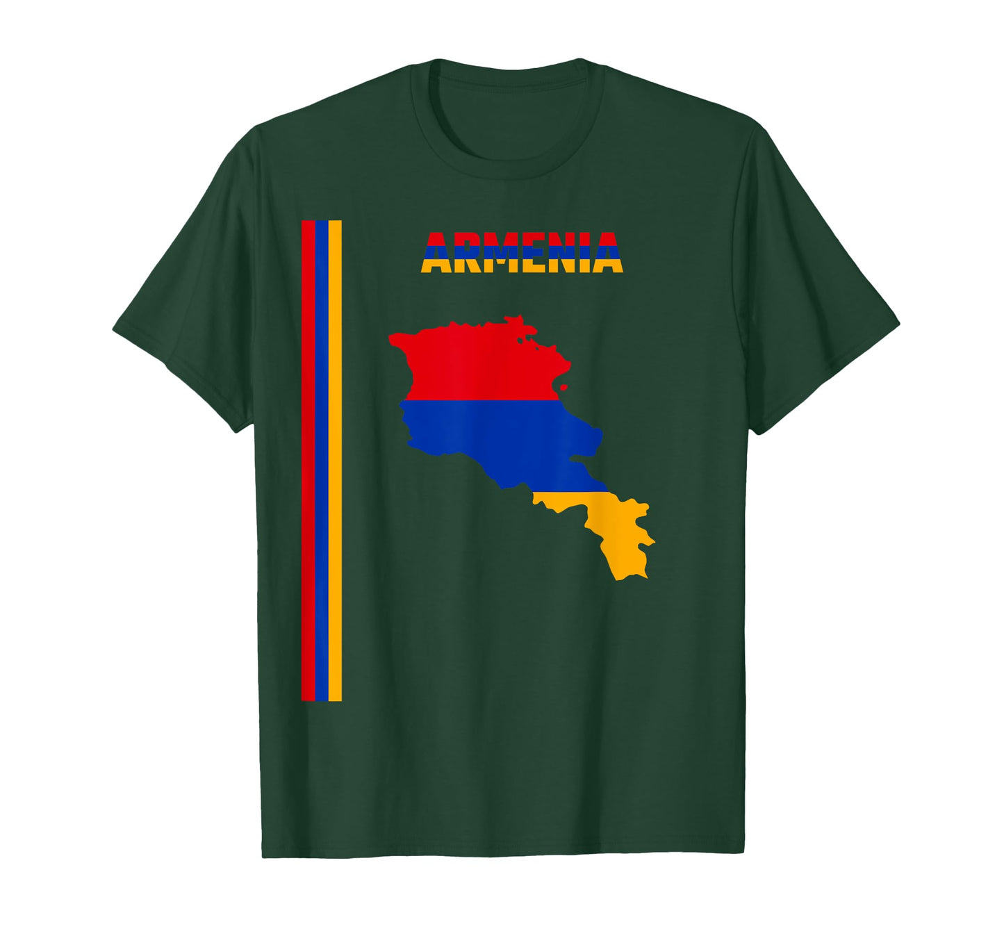 Vertical Armenian Flag, text “ARMENIA” & Silhouette map T-Shirt
