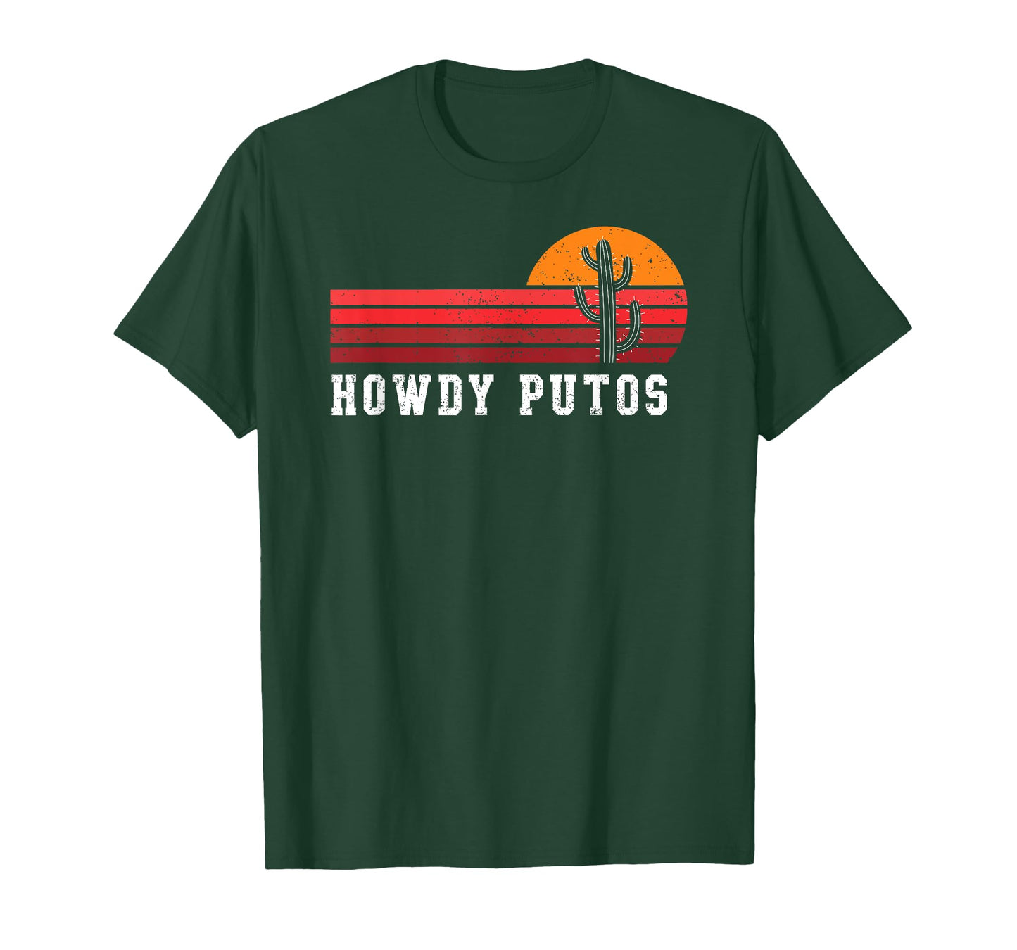 Howdy Putos Funny Cactus Retro Sunset Vintage T-Shirt