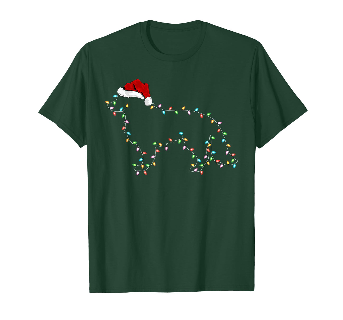 Funny Xmas Lighting Santa Hat Border Collie Dog Christmas T-Shirt for Men Women Kids