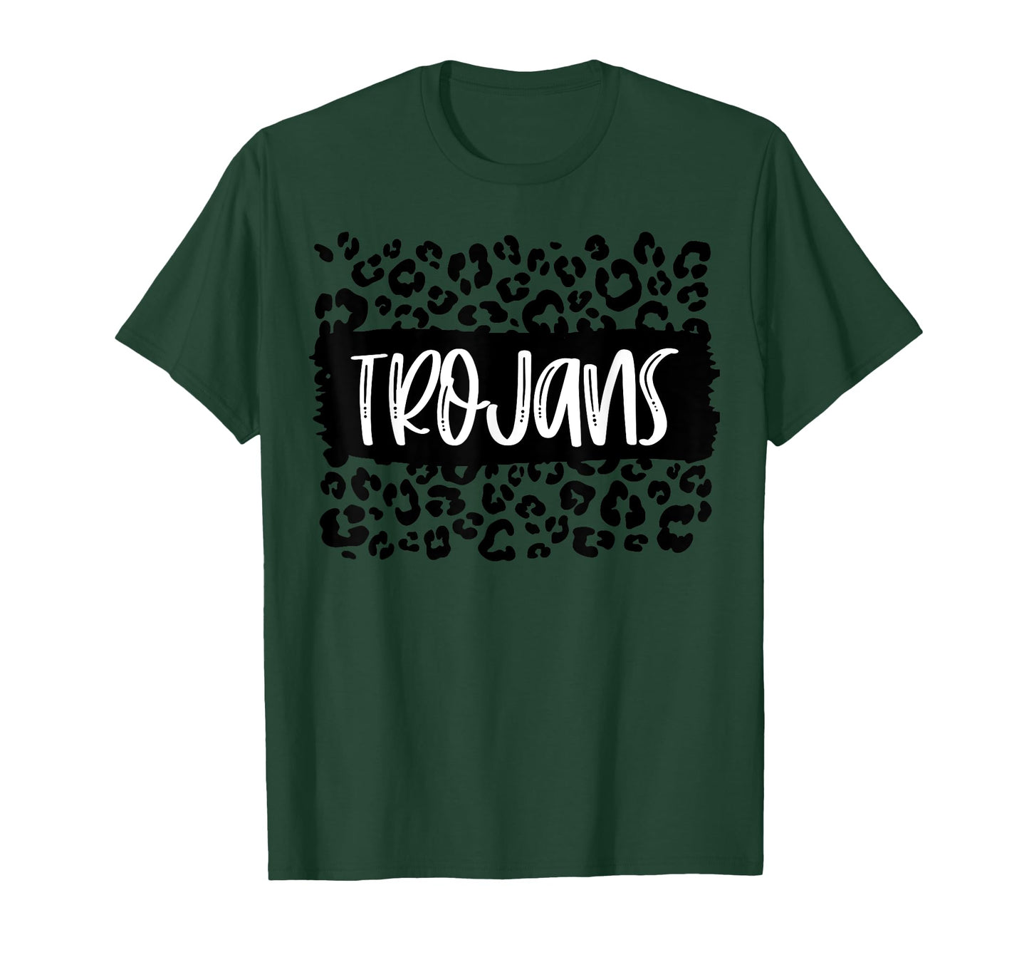 Trojans Team Mascot School Spirit Game Night Leopard Print T-Shirt