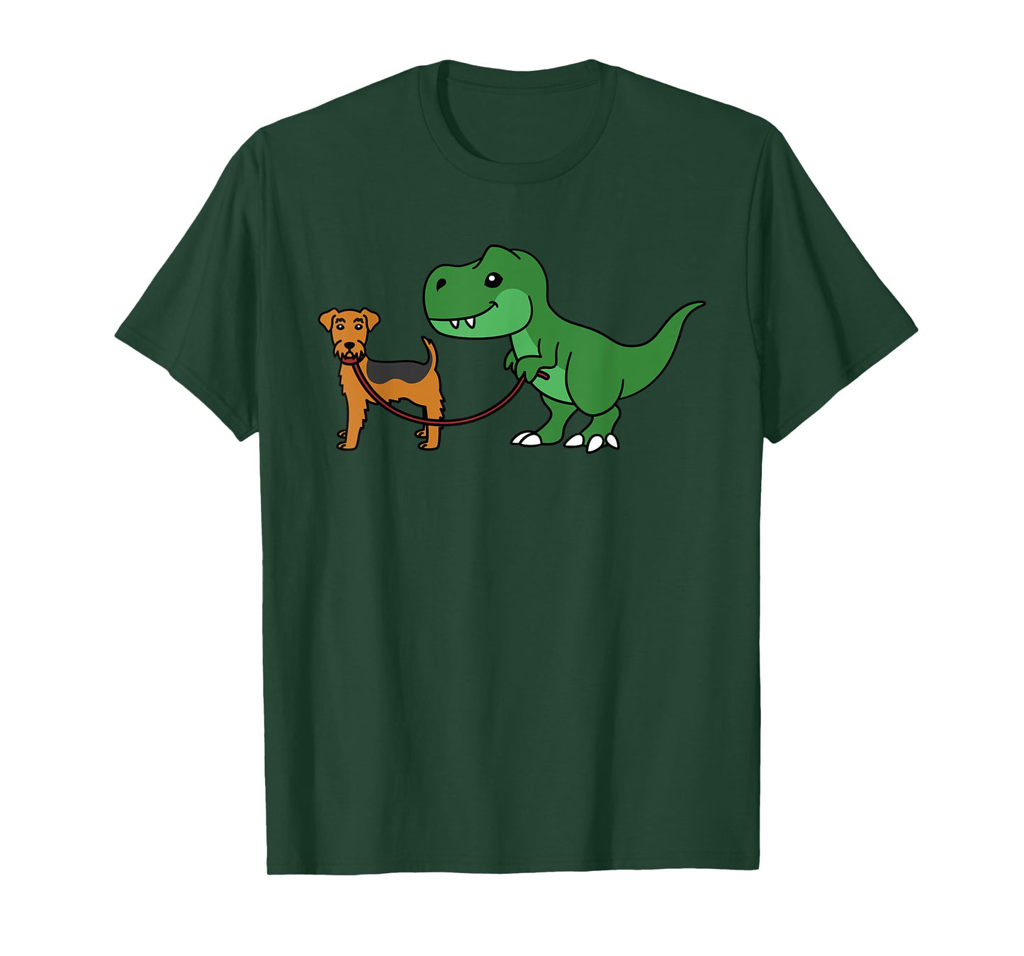 T-Rex Dinosaur Walking Airedale Terrier Funny Dog T-Shirt