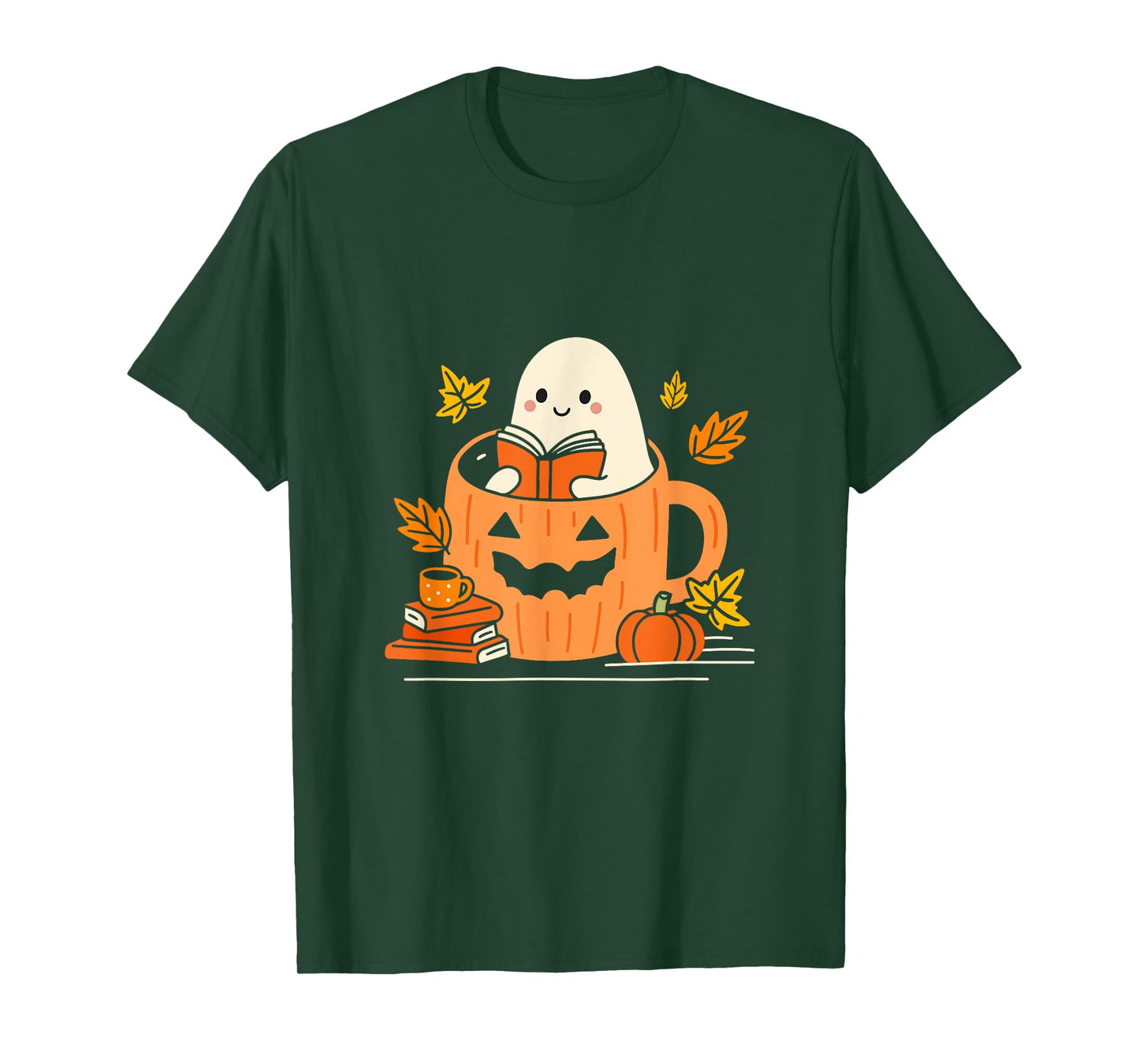 Retro Librarian Ghost Reading Books Halloween Teacher T-Shirt