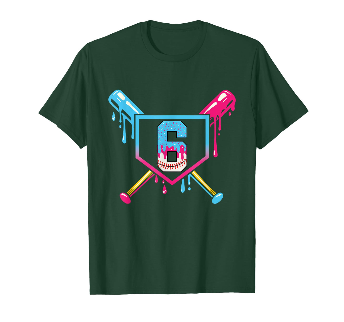 Baseball 6 Year Old Ice Cream 6th Birthday Boy Number 6 T-Shirt