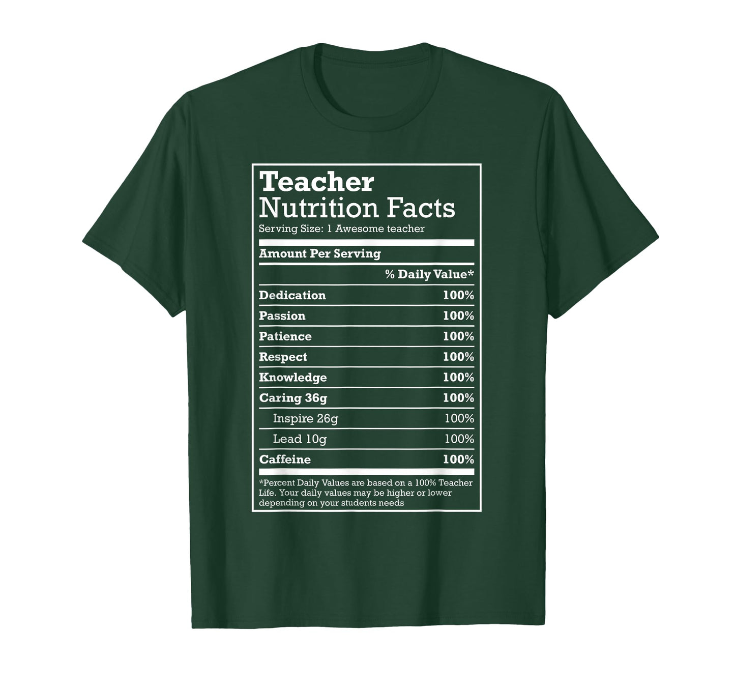 Nutrition Facts Shirt - Gift for your favourite Teacher Men Women Girls Kids T-Shirt