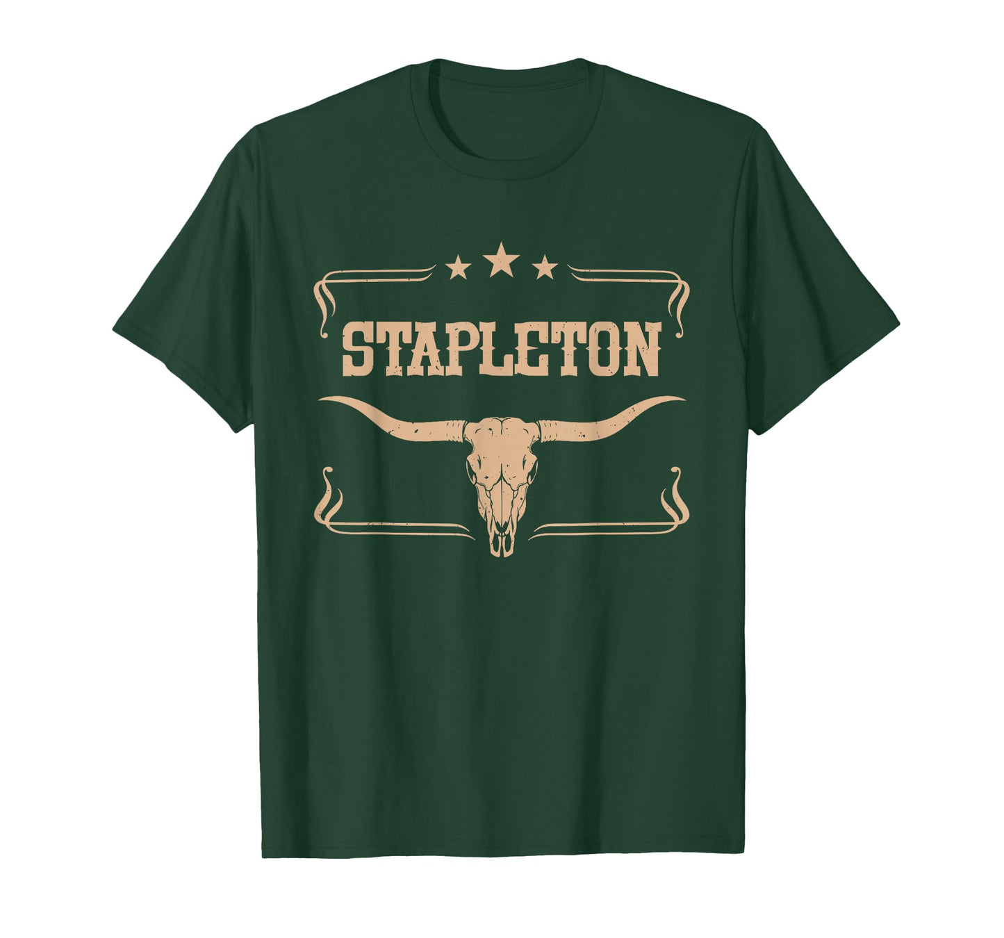 Country Western Cowboy Stapleton Name Retro Style Bull Skull T-Shirt